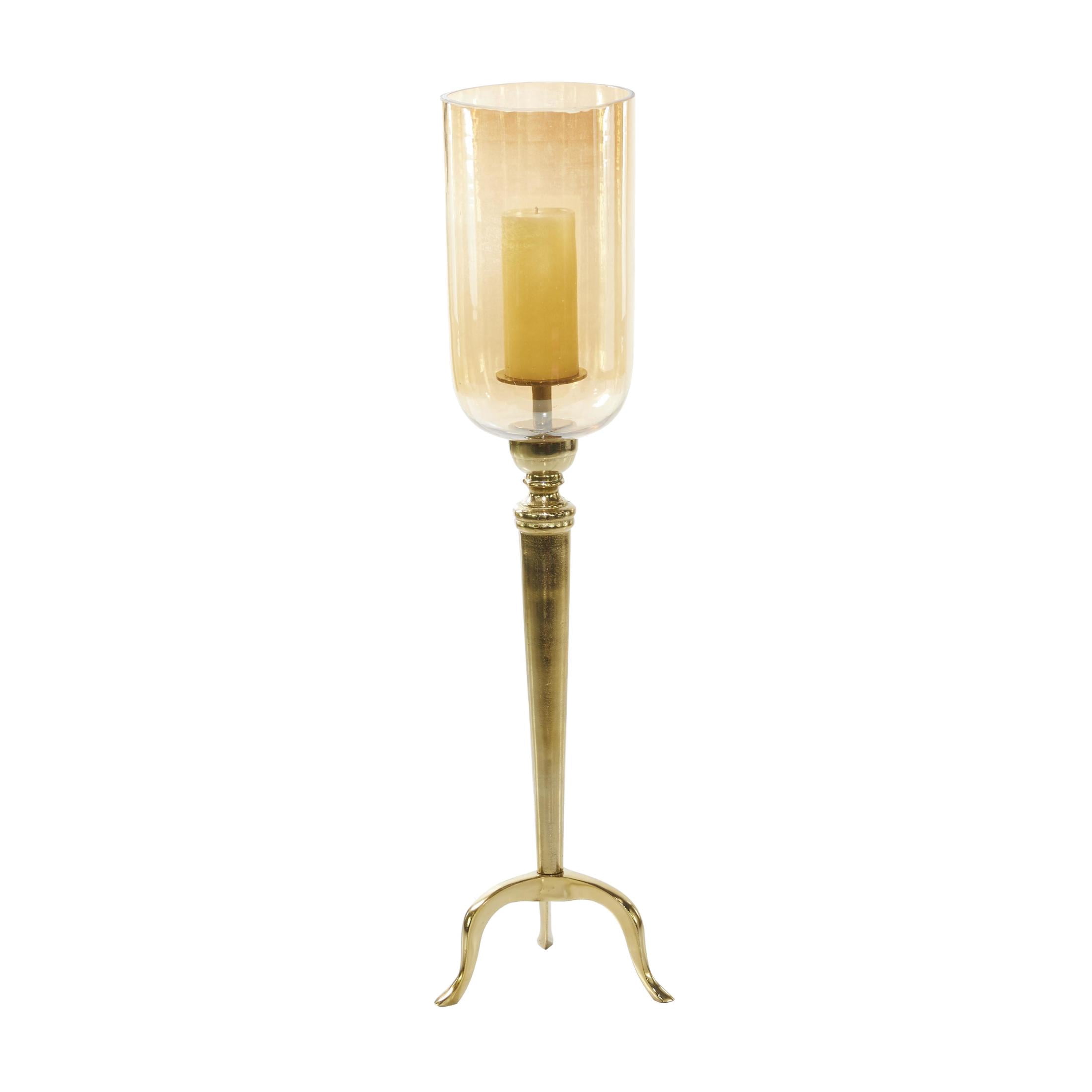 DecMode Gold Aluminum Metal Single Candle Hurricane Lamp