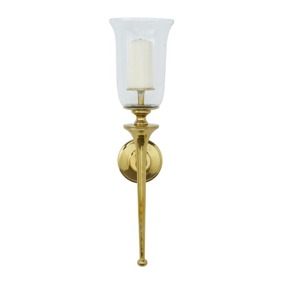 DecMode Gold Aluminum Metal Wall Sconce with Glass Holder