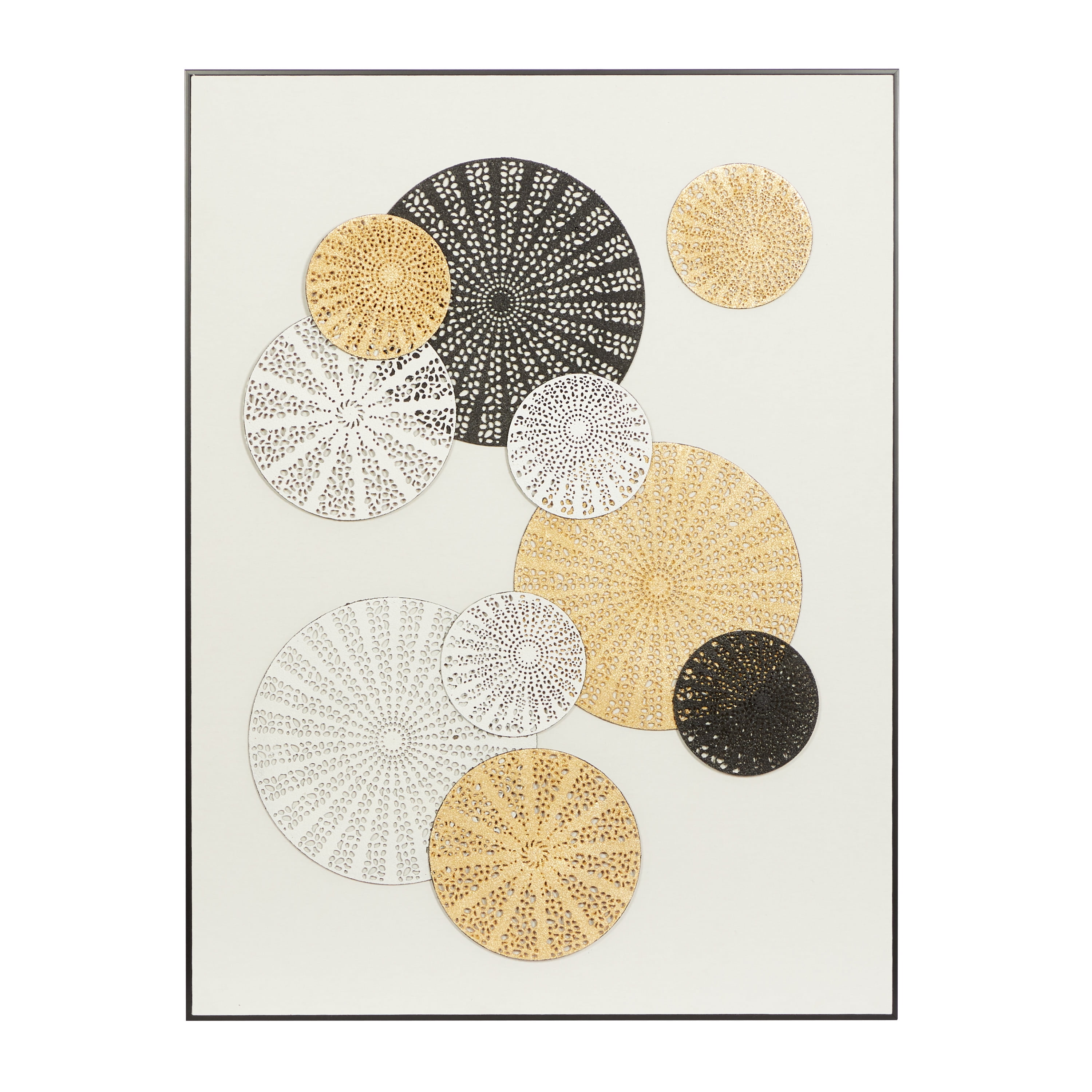 DecMode Gold Canvas Contemporary Radial Circles Framed Wall Art