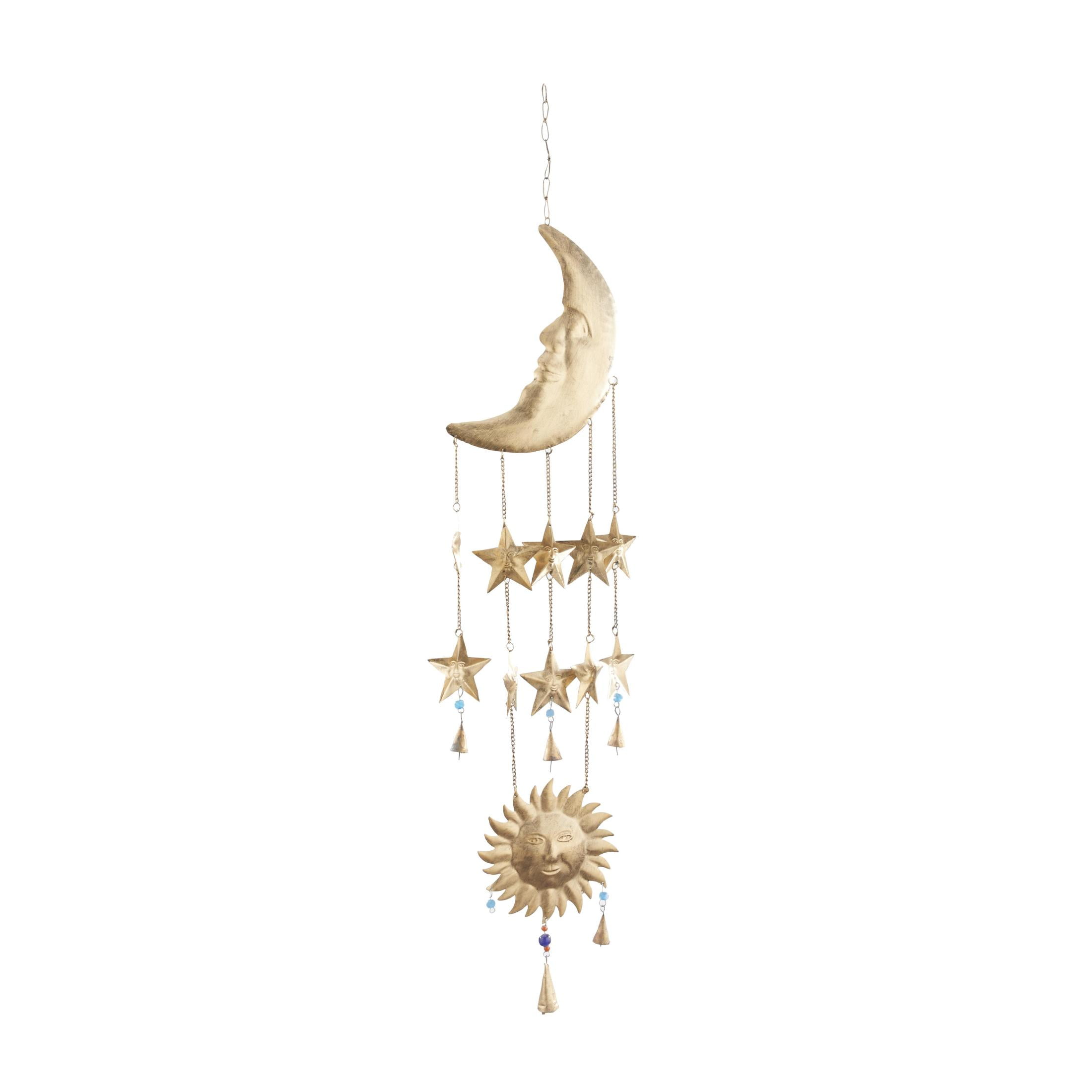 DecMode Gold Eclectic Metal Moon and Sun Windchime Bell with