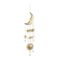 DecMode Gold Eclectic Metal Moon and Sun Windchime Bell with Multi-Colored Beads, 9"L x 39"H,
