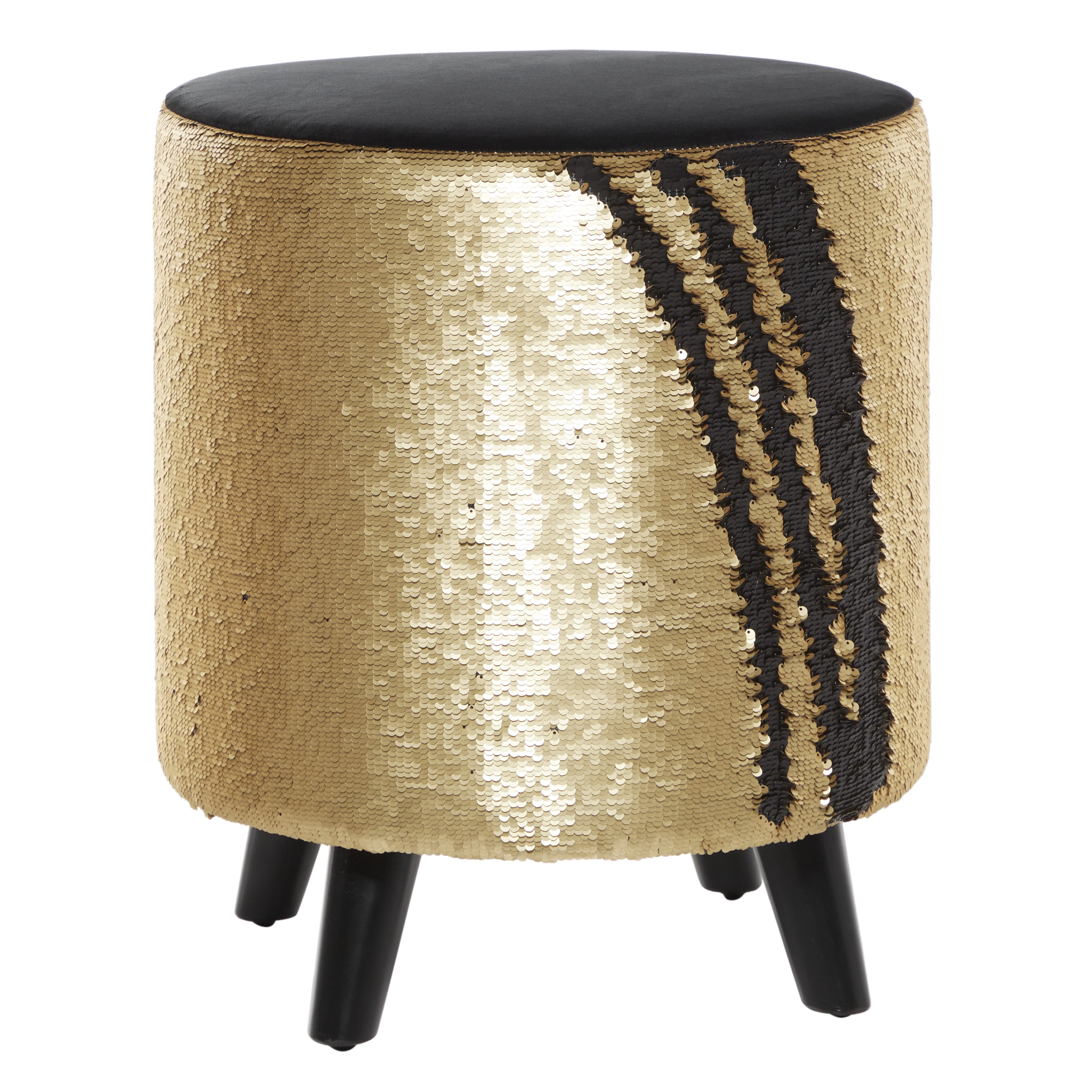 Elegant Gold and Black Sequined 18'' Round Contemporary Stool