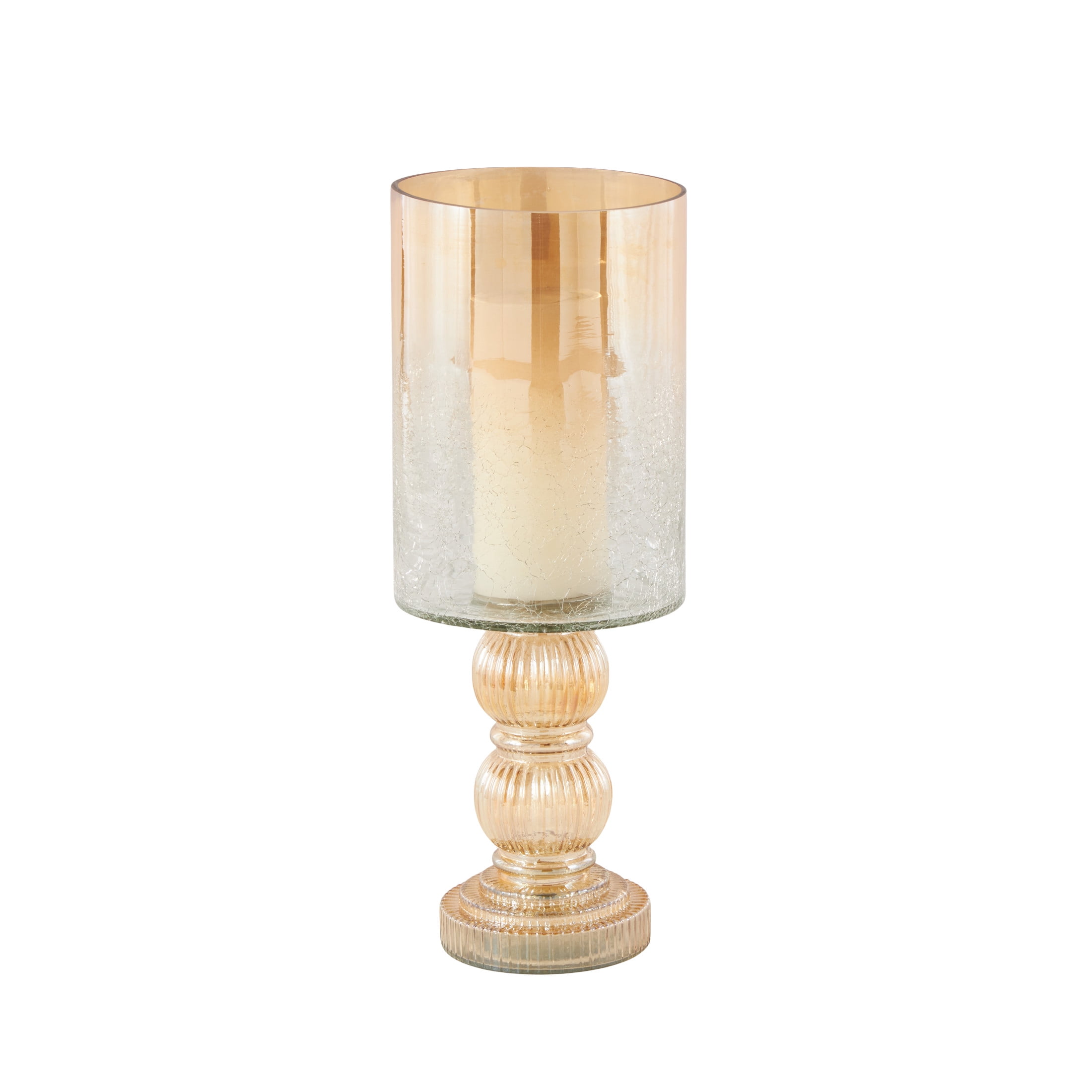 DecMode Gold Glass Handmade Turned Style Pillar Hurricane Lamp with Faux Mercury Glass Finish