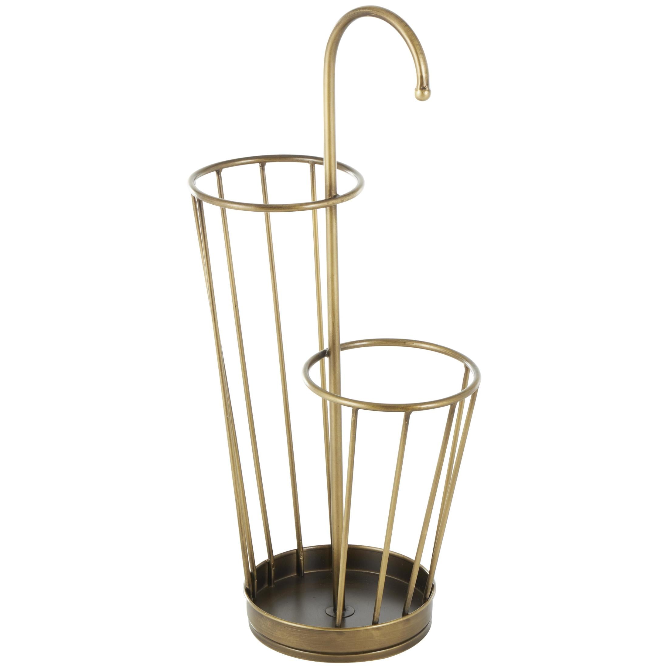 DecMode Gold Geometric Metal 2 Section Umbrella Stand with Umbrella Shaped Handle