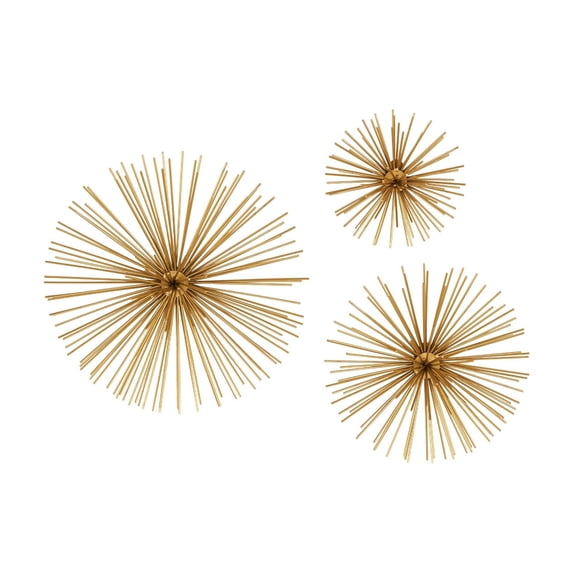 DecMode Gold Metal 3D Short Spike Starburst Wall Decor (3 Count)