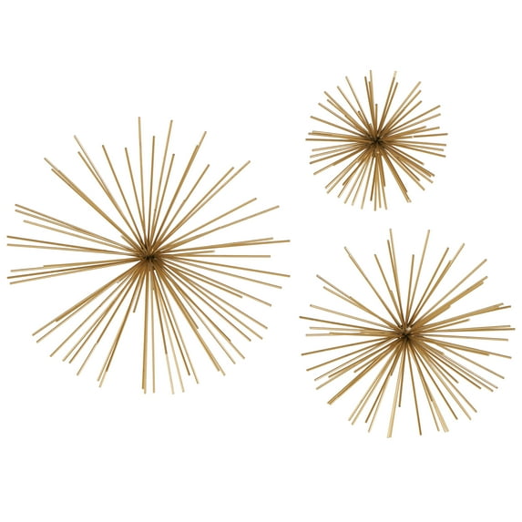 DecMode Gold Metal 3D Long Spike Starburst Wall Decor (3 Count)