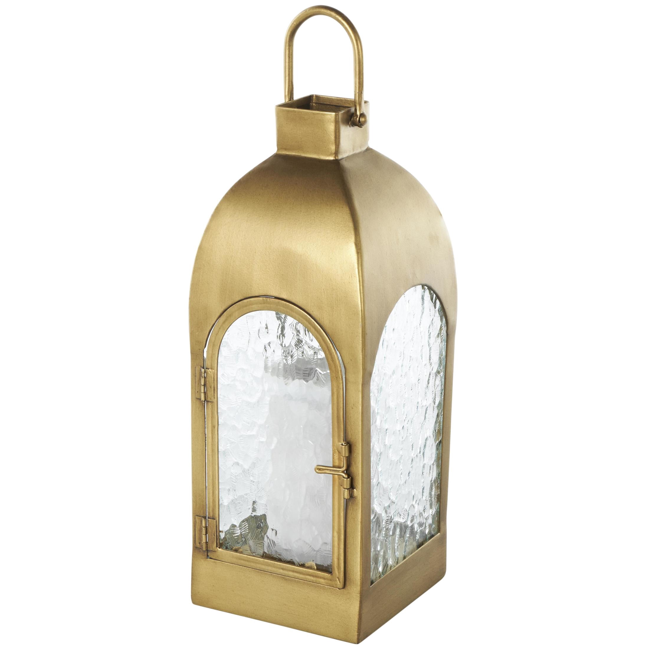 DecMode Gold Metal Arched Candle Lantern with Top Handle