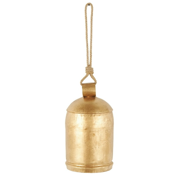 DecMode Large Tibetan Inspired Gold Metal Bell Decorative Bell with Jute Hanging Rope