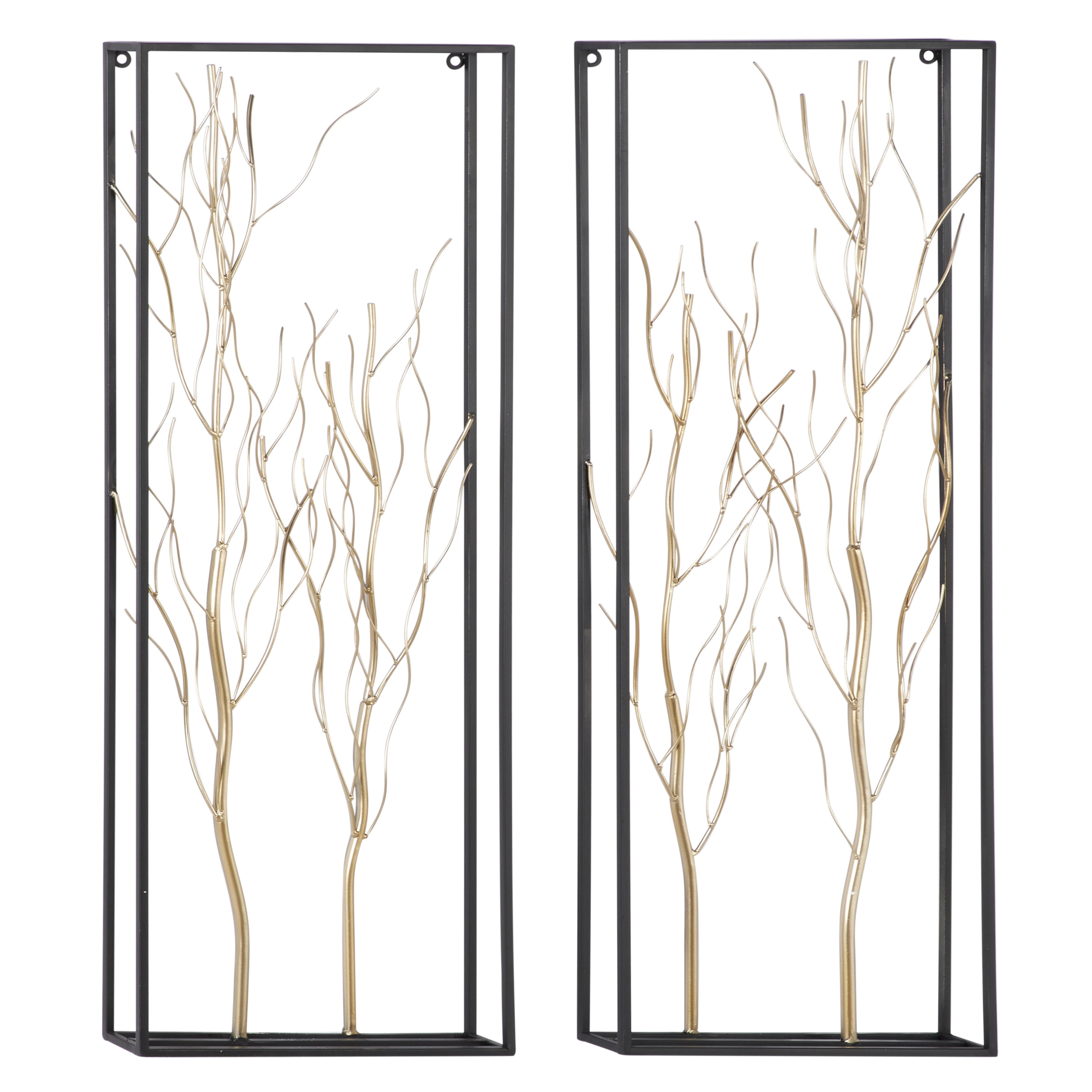 Gold Metal Branch Tree Wall Decor with Black Frame Set