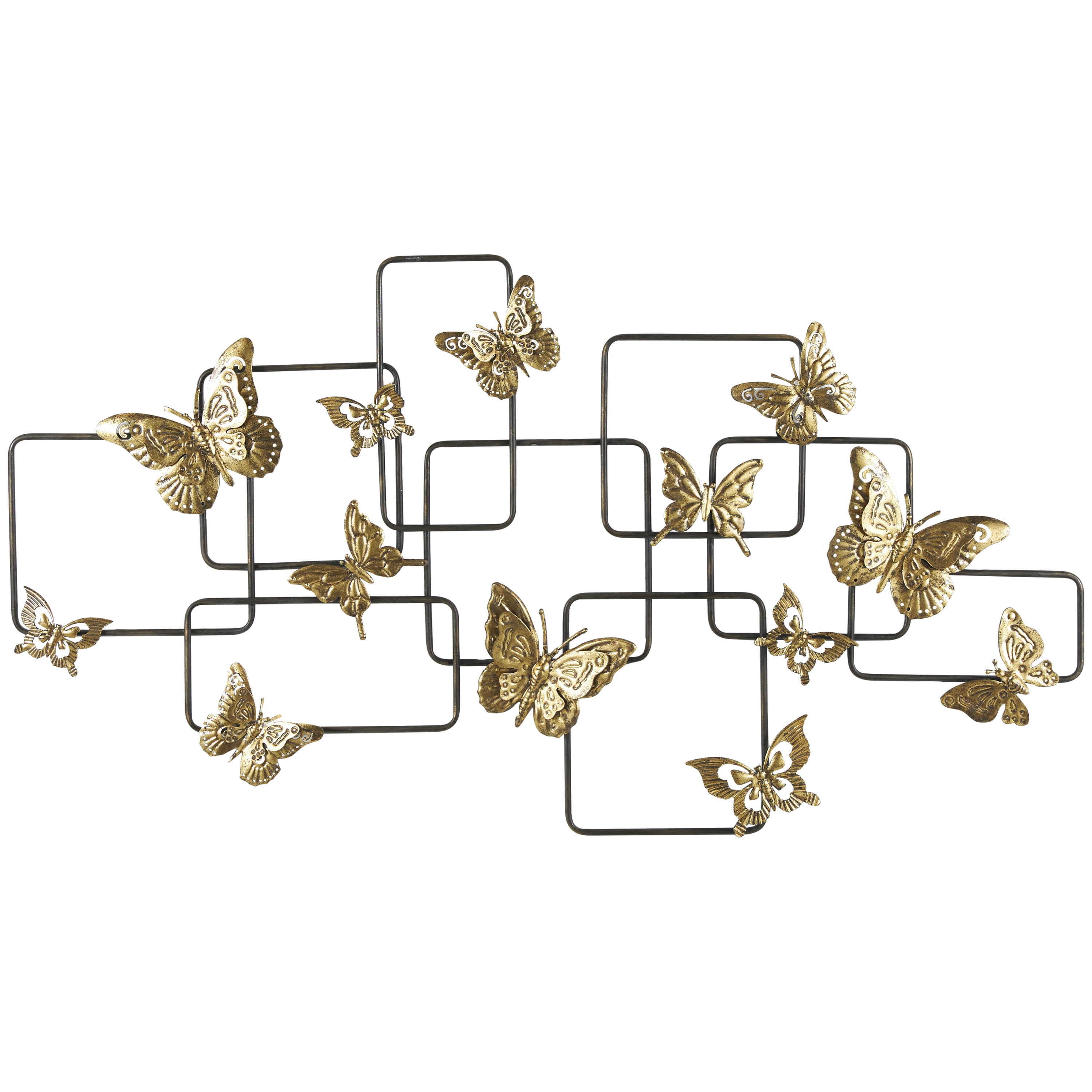 Decmode Gold Metal Butterfly Wall Decor with Black Open Rectangles, Size: 42L x 2W x 23H Inches