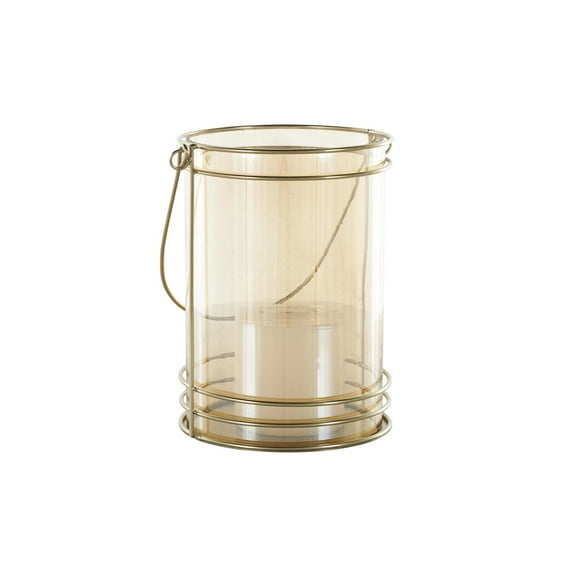 DecMode Gold Metal Candle Lantern with Thin Circular Rods and Tinted Glass