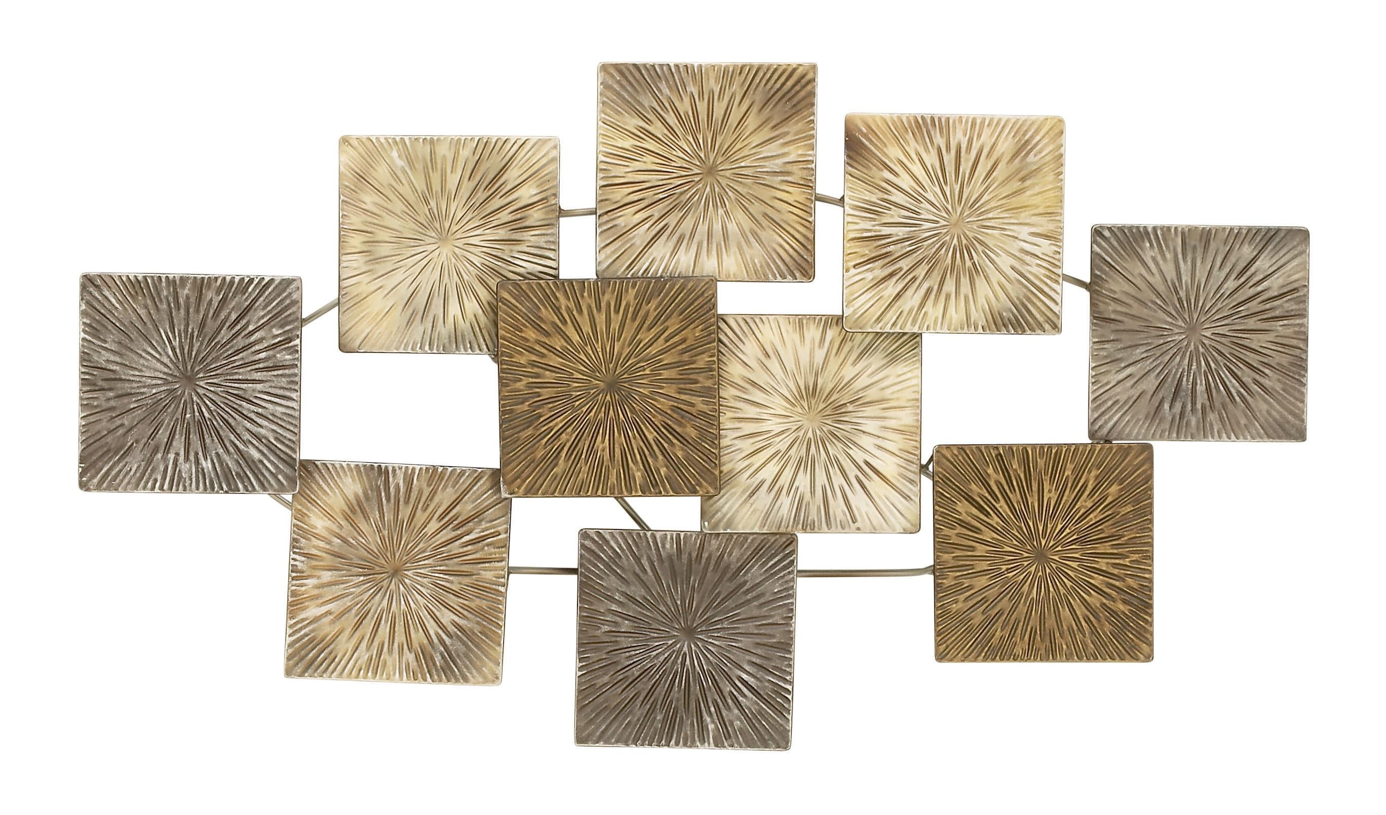 Gold and Bronze Textured Metal Sunburst Wall Sculpture