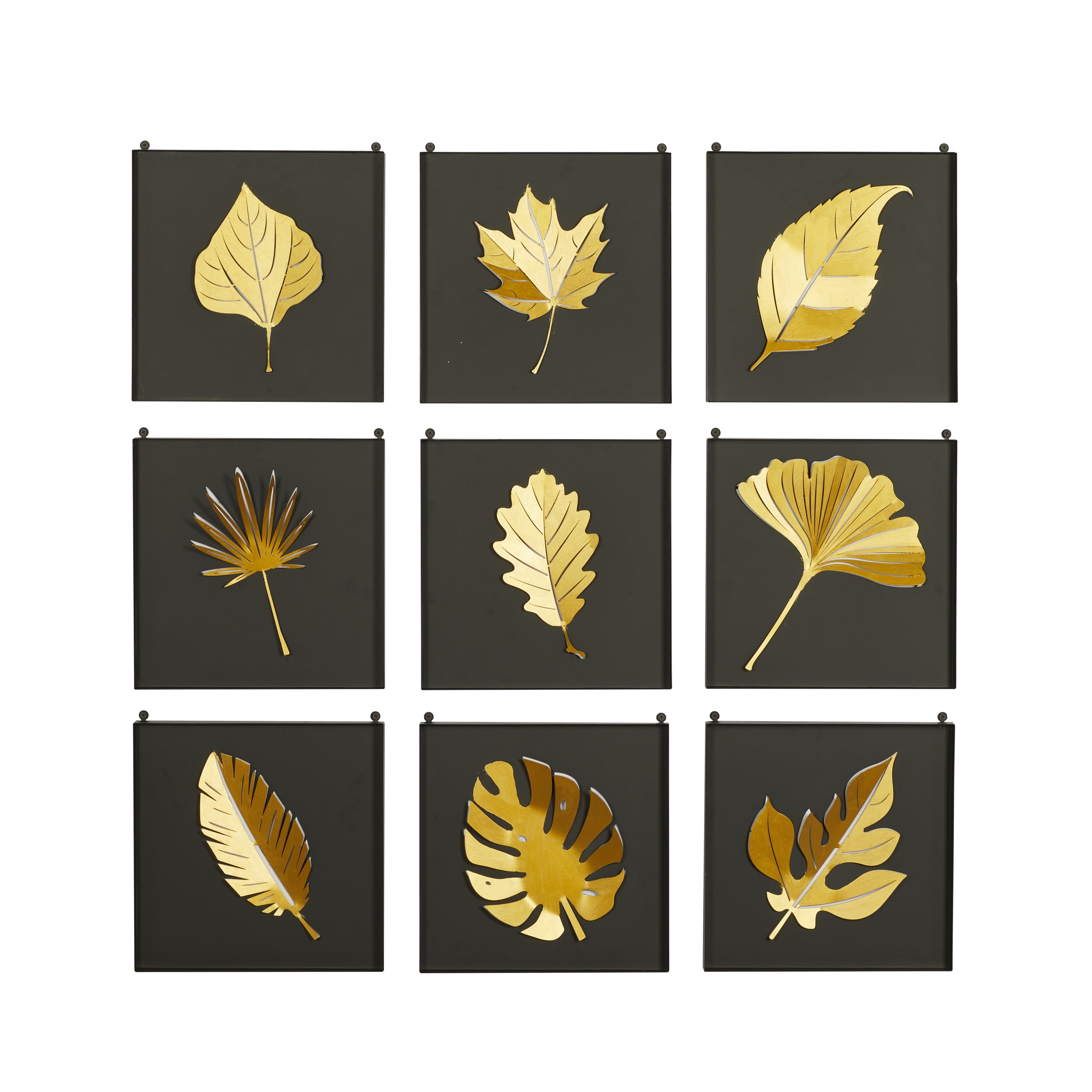 Gold and Black Metal Autumn Leaf Wall Sculpture Set