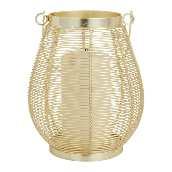 DecMode Gold Metal Decorative Candle Lantern with Thin Metal Handle