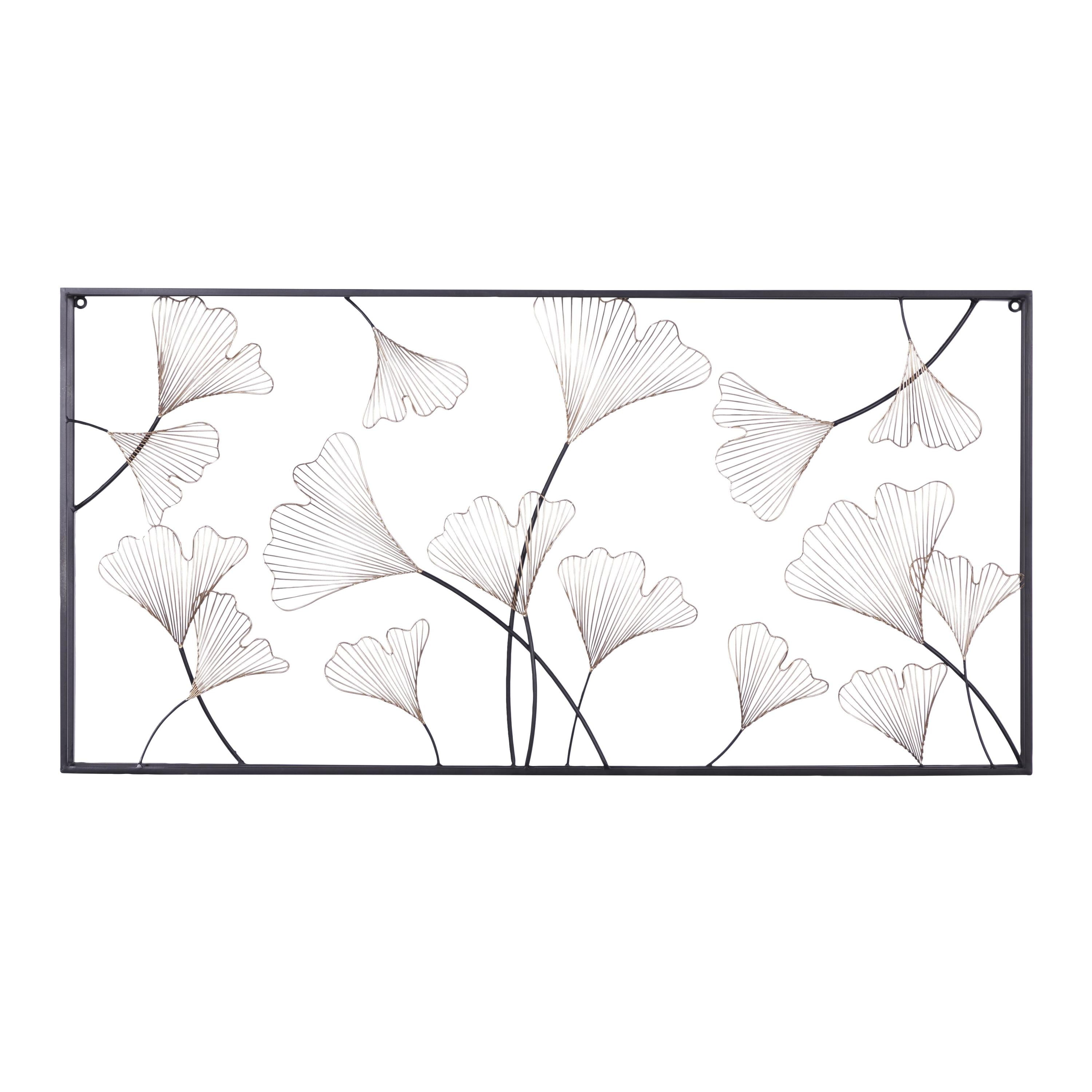 DecMode Gold Metal Floral Wall Decor with Black Frame - Walmart.com