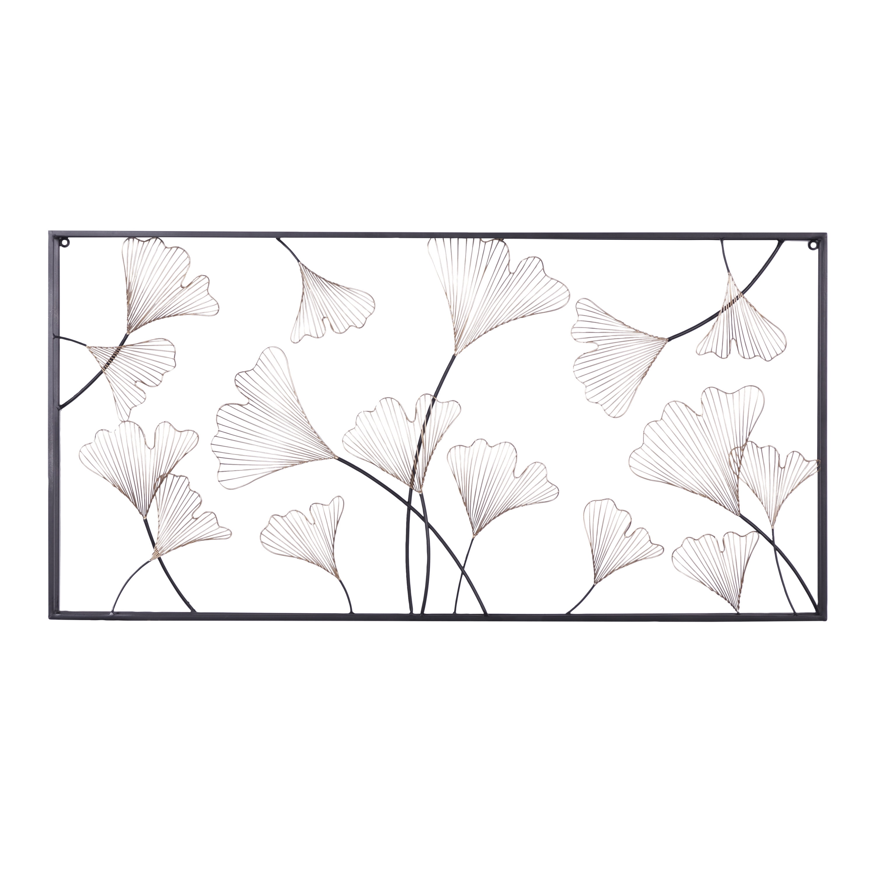 DecMode Gold Metal Floral Wall Decor with Black Frame