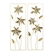 DecMode Black Metal Floral Wall Decor with Black Frame (2 Count