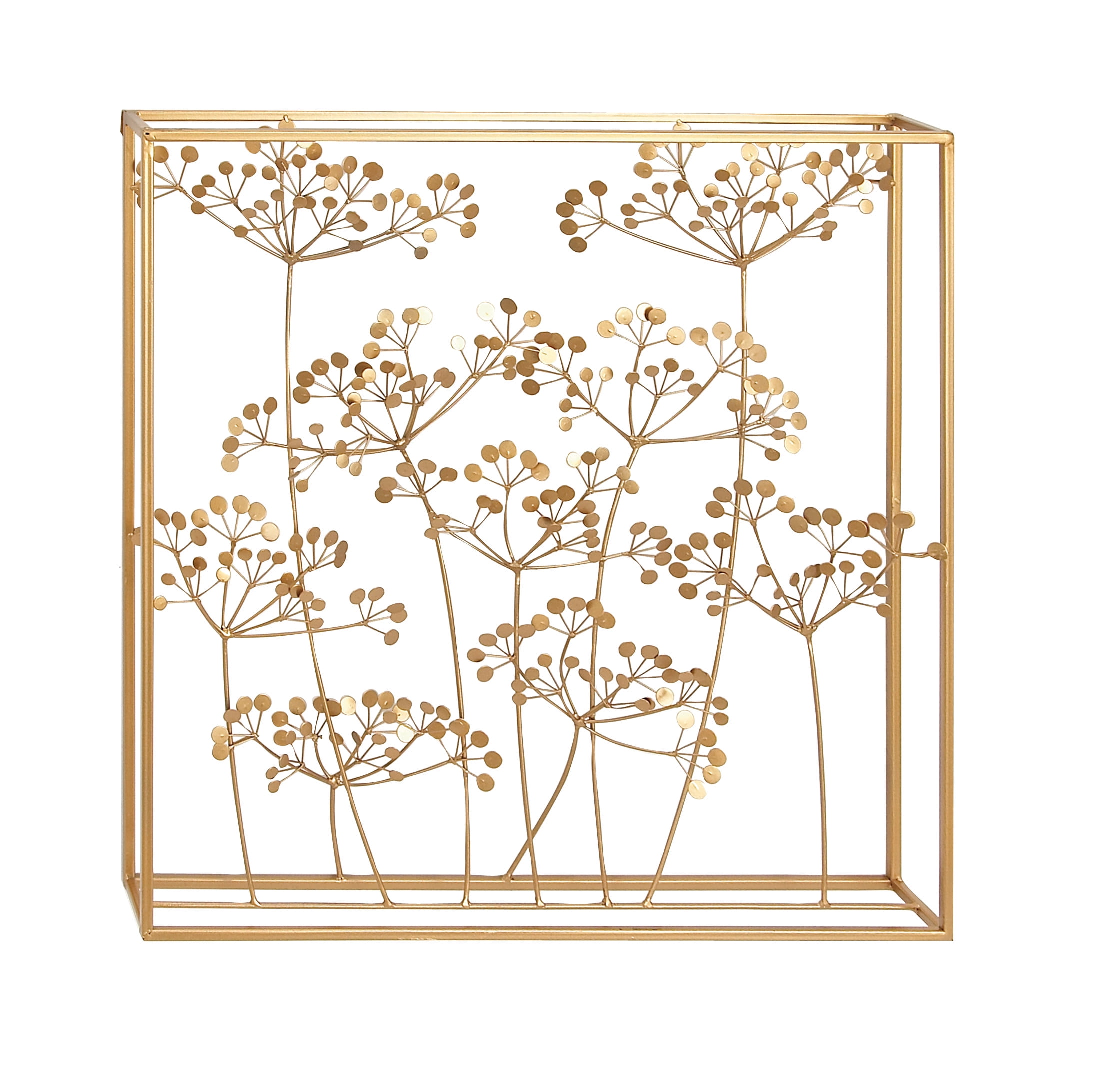 Gold Metal Botanical Wall Sculpture with Box Frame