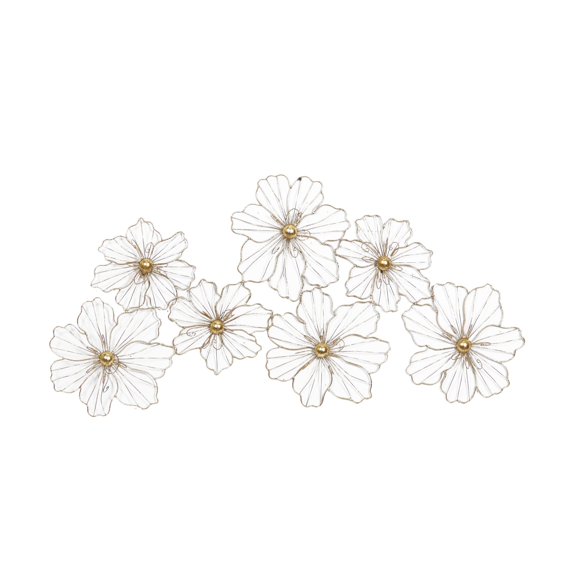 DecMode Gold Metal Floral Wire Foiled Home Wall Decor with Scroll Accents, 43" x 2" x 21"