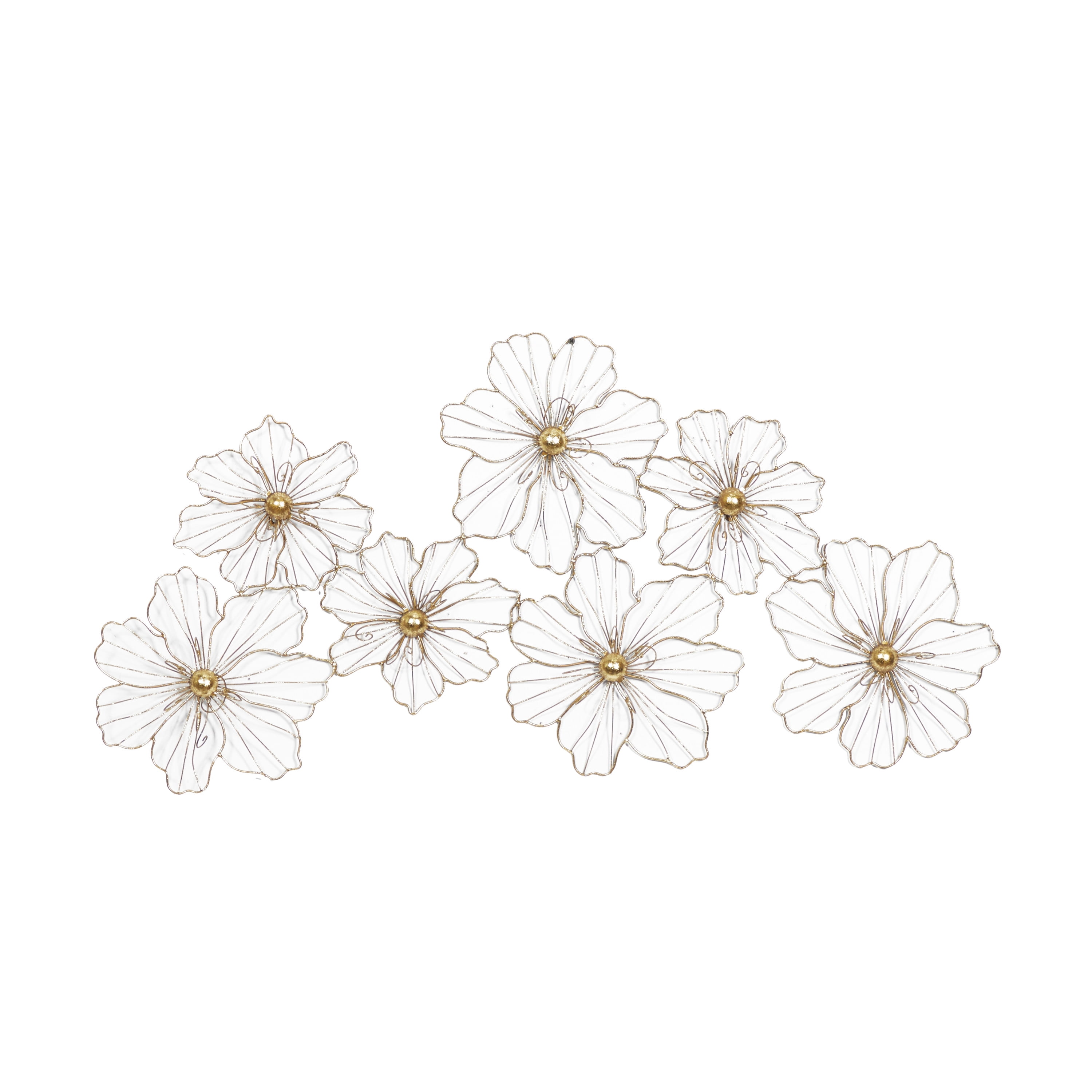 Gold Foiled Wire Floral Asymmetrical Metal Wall Sculpture 43"x21"