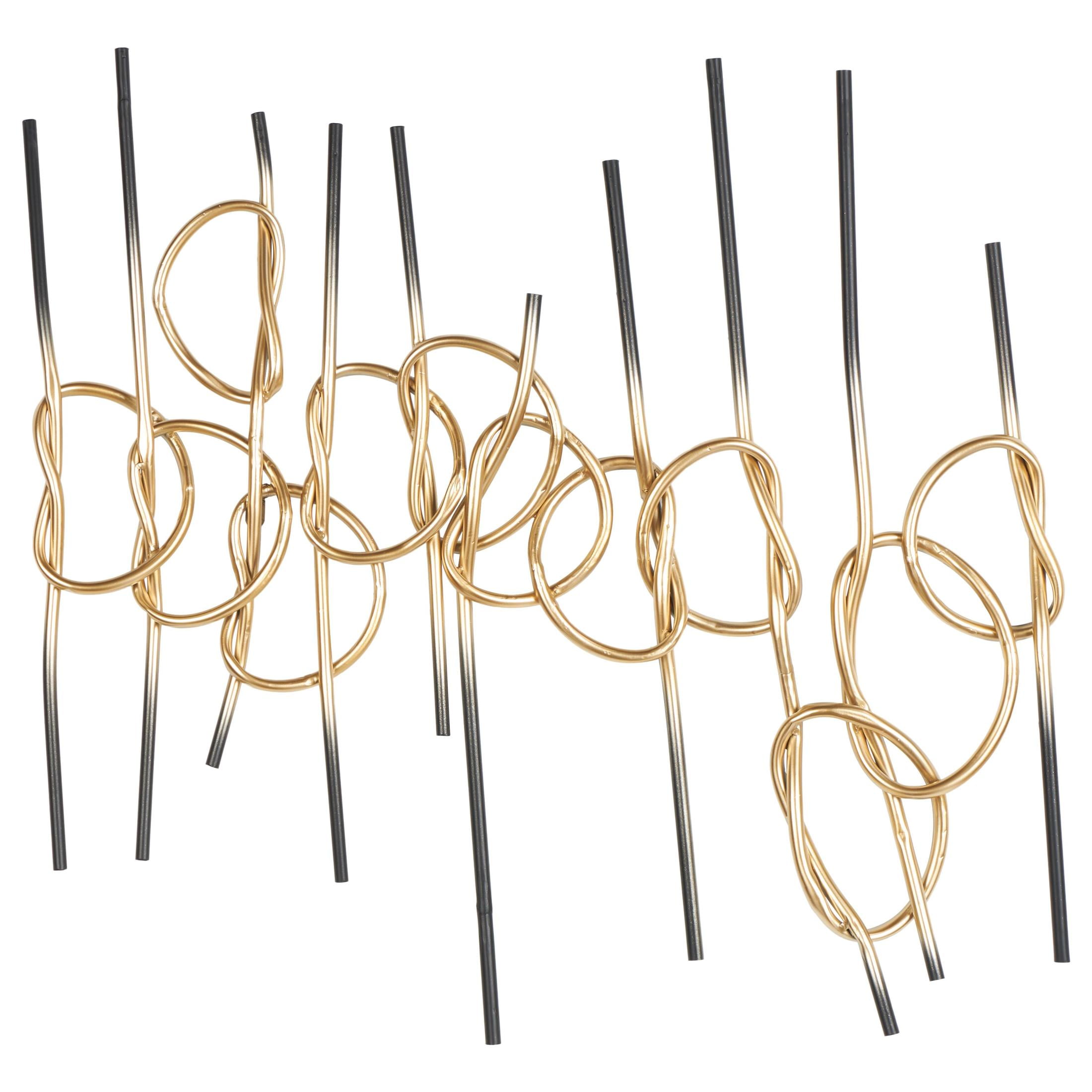 DecMode Gold Metal Knotted Ombre Geometric Wall Decor with Black Ends