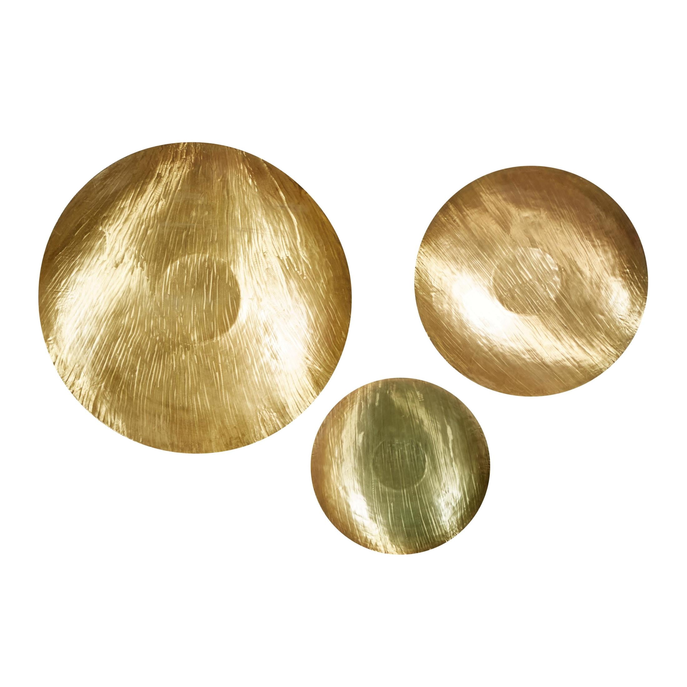 DecMode Gold Metal Large Metallic Disk Plate Wall Decor (3 Count