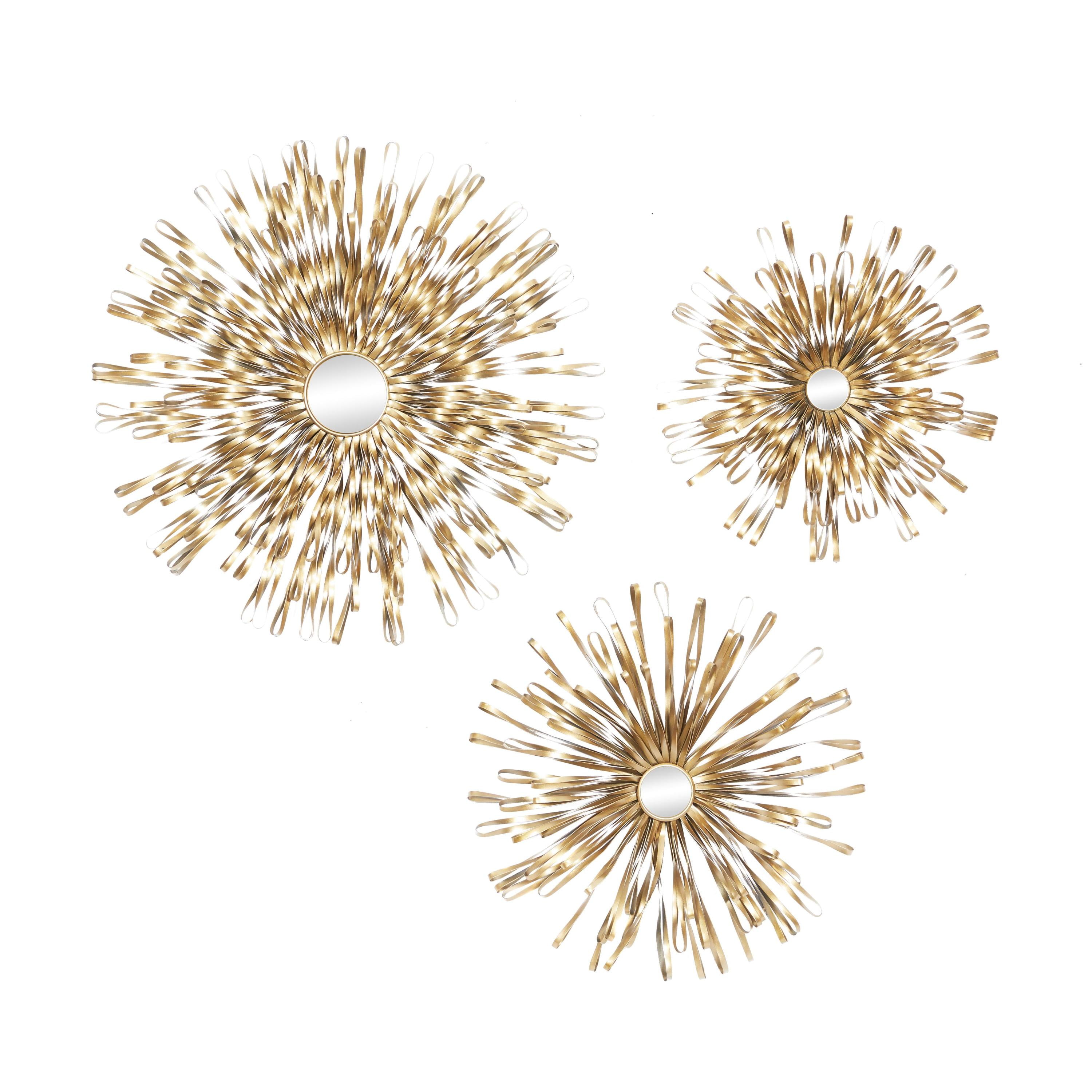 Gold Sunburst Round Metal Wall Mirror Set