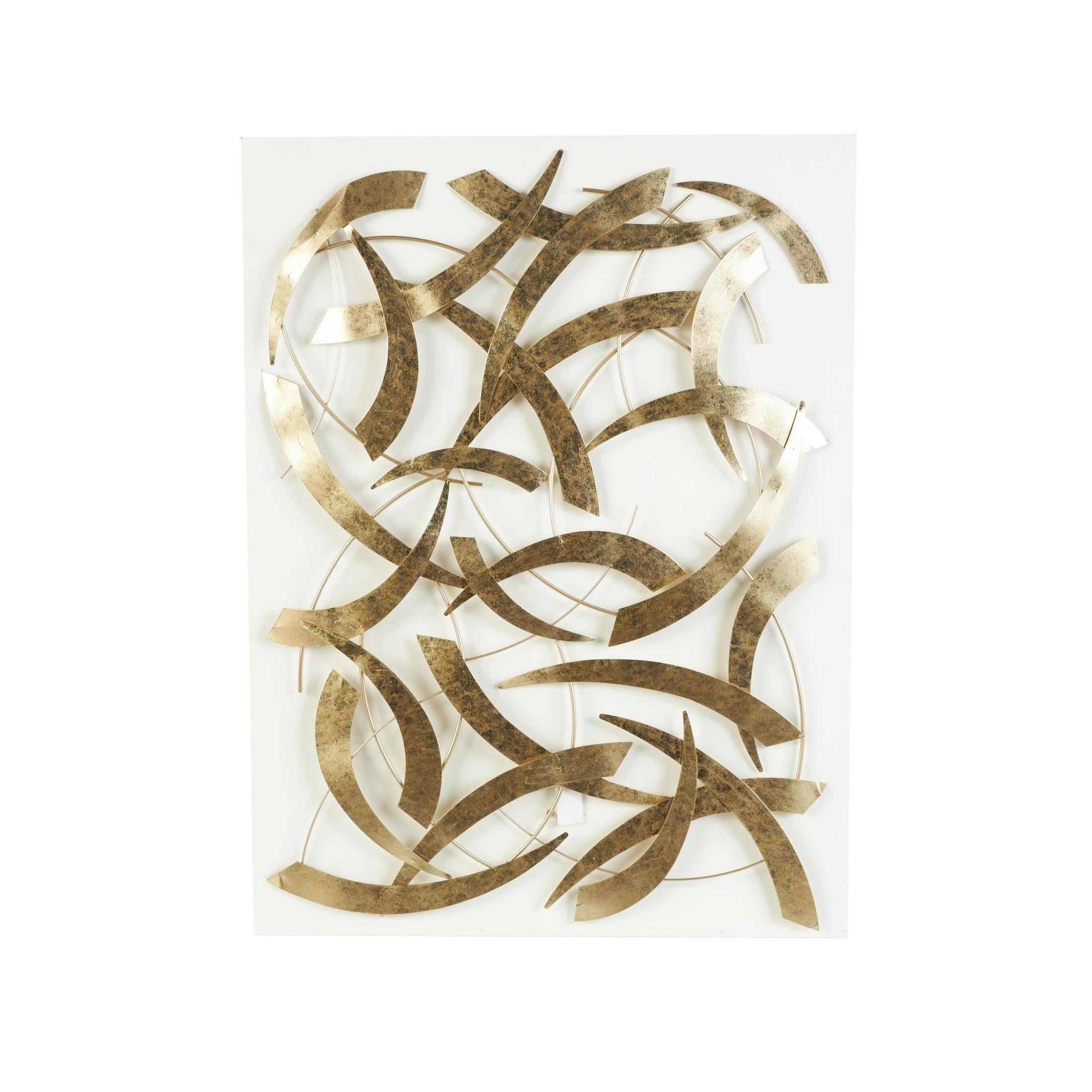 DecMode Gold Metal Metallic Curved Rod Abstract Wall Decor with White Wood Backing