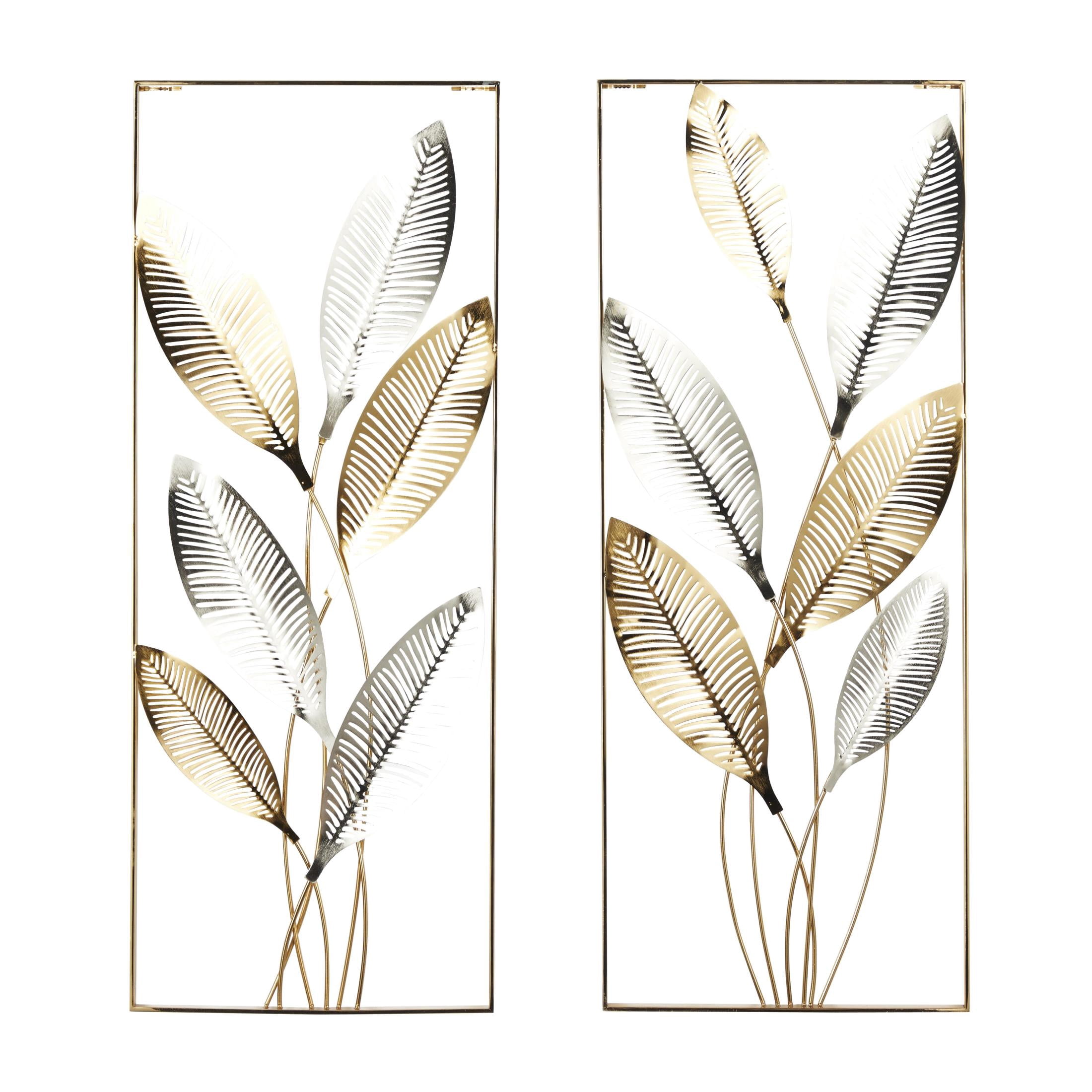 DecMode Gold Metal Metallic Cutout Leaf Wall Decor with Silver Accents (2 Count)