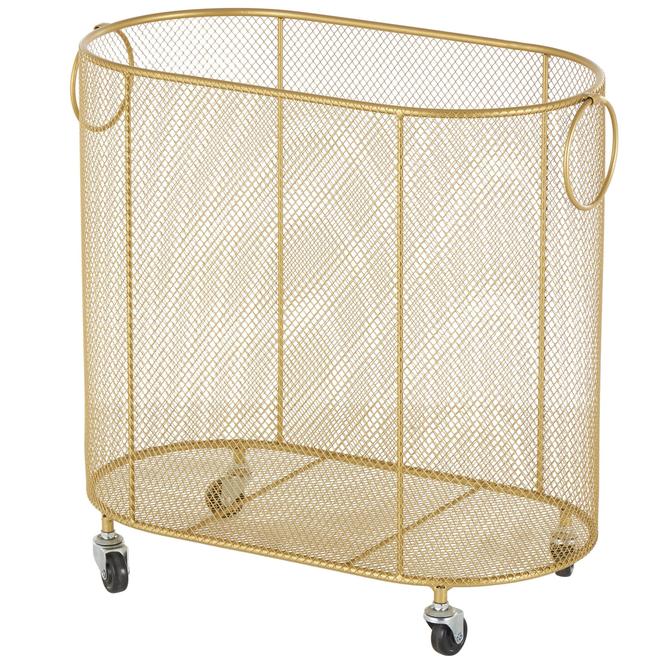 DecMode Gold Metal Oval Mesh Wire Rolling Laundry Storage Cart with ...