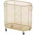 thumbnail image 1 of DecMode Gold Metal Oval Mesh Wire Rolling Laundry Storage Cart with Ring Handles, 1 of 13