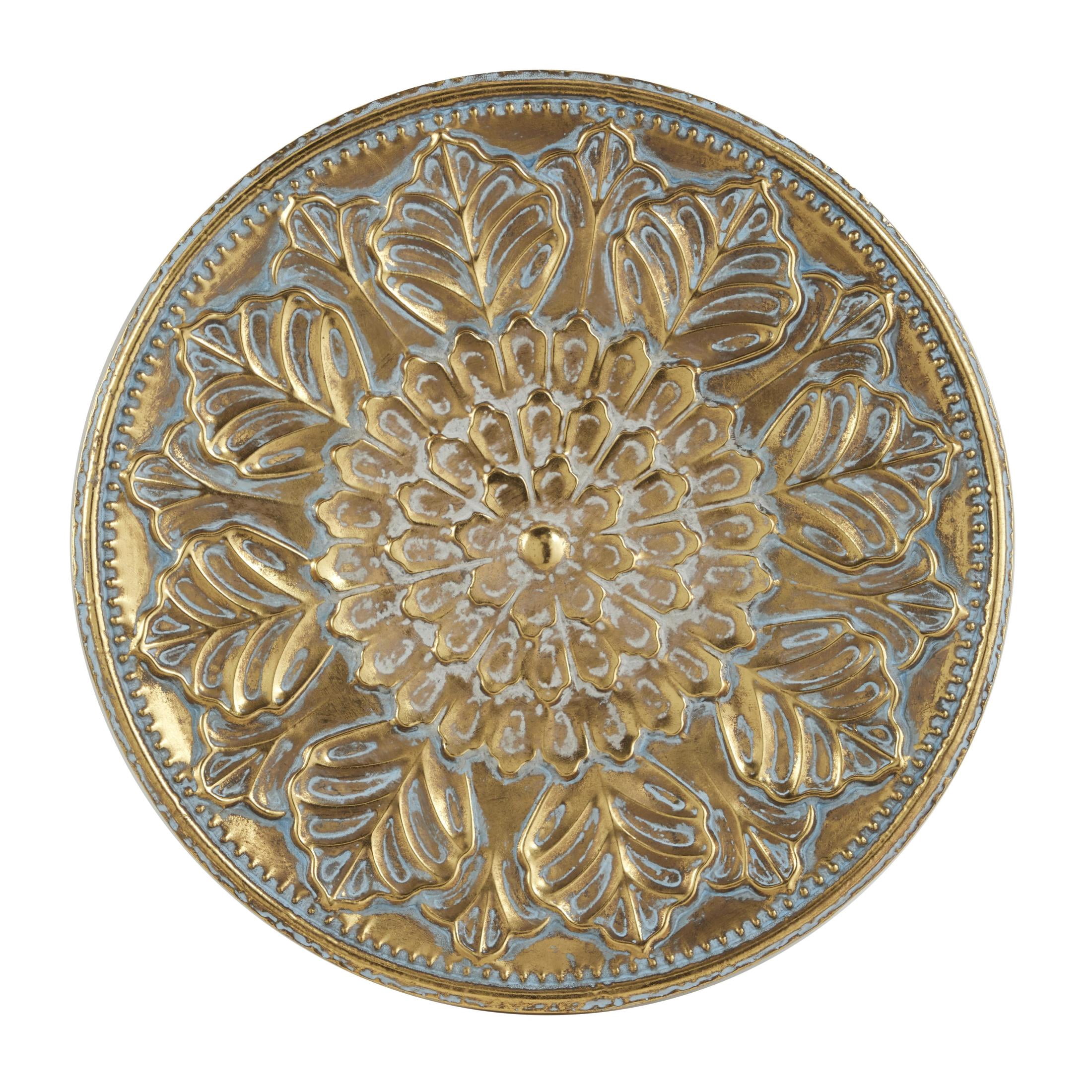 DecMode Gold Metal Plate Wall Decor with Embossed Details