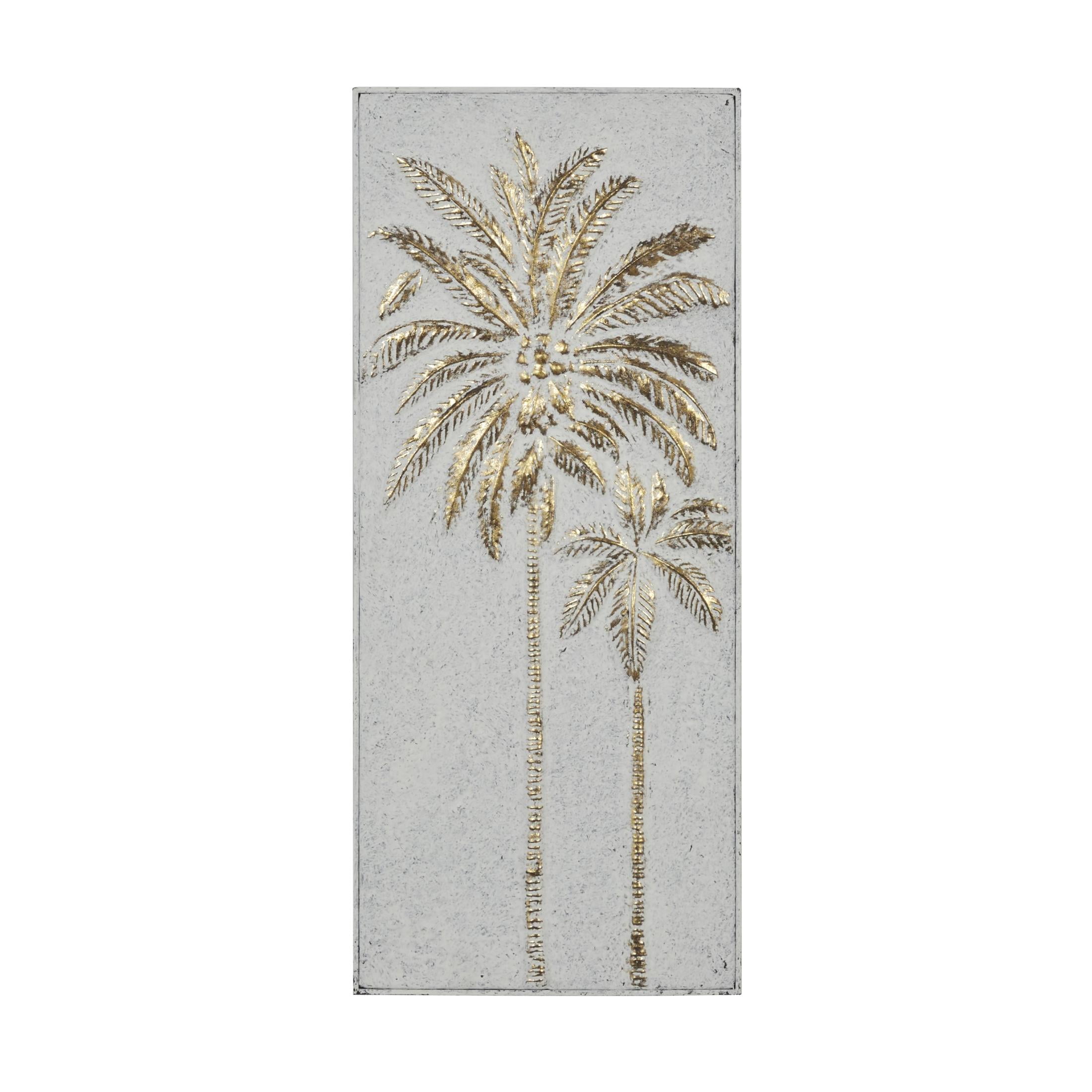 DecMode Gold Metal Relief Panel Palm Tree Wall Decor with Cream Textured Backing
