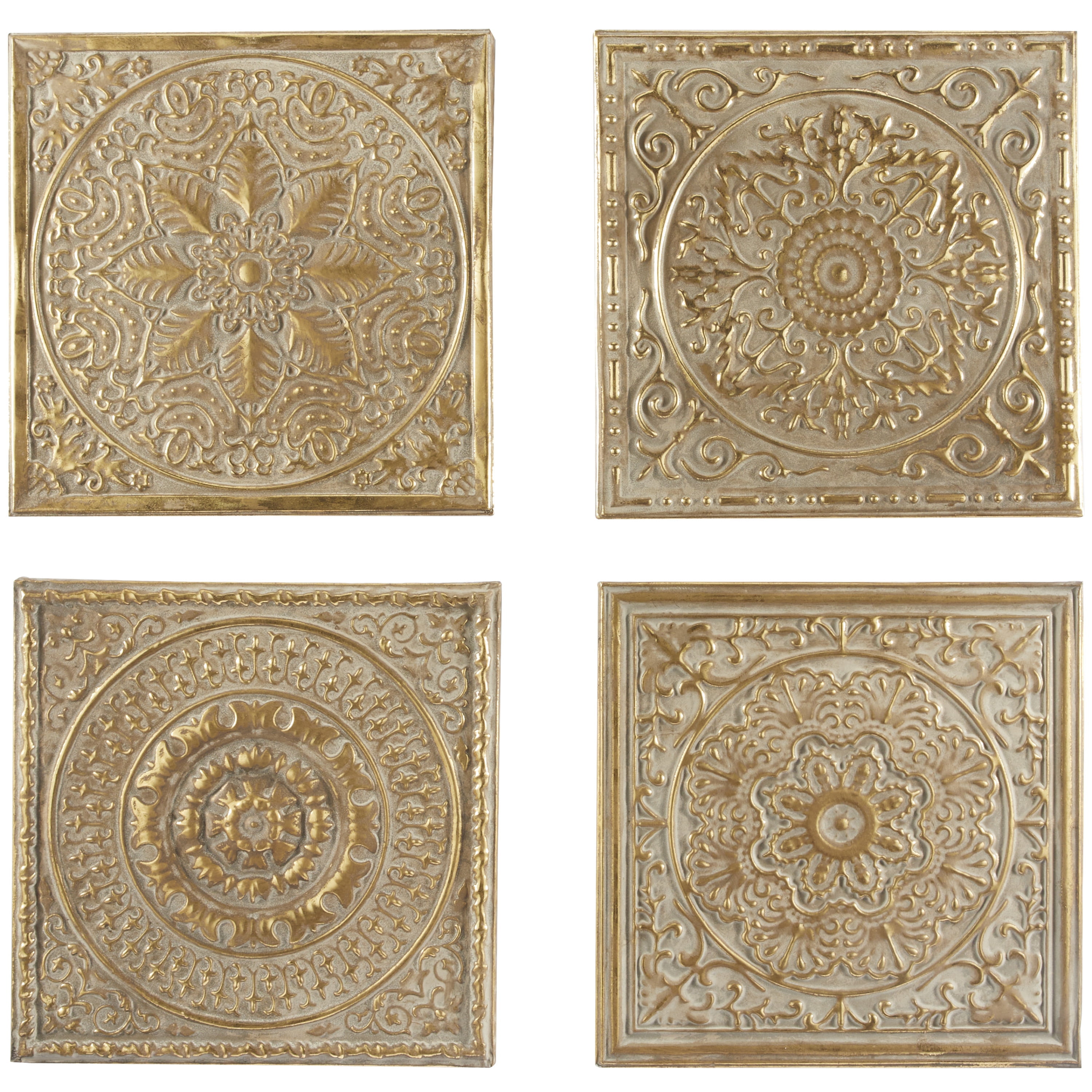 Gold Hammered Metal Scroll Wall Sculpture Set with Embossed Details
