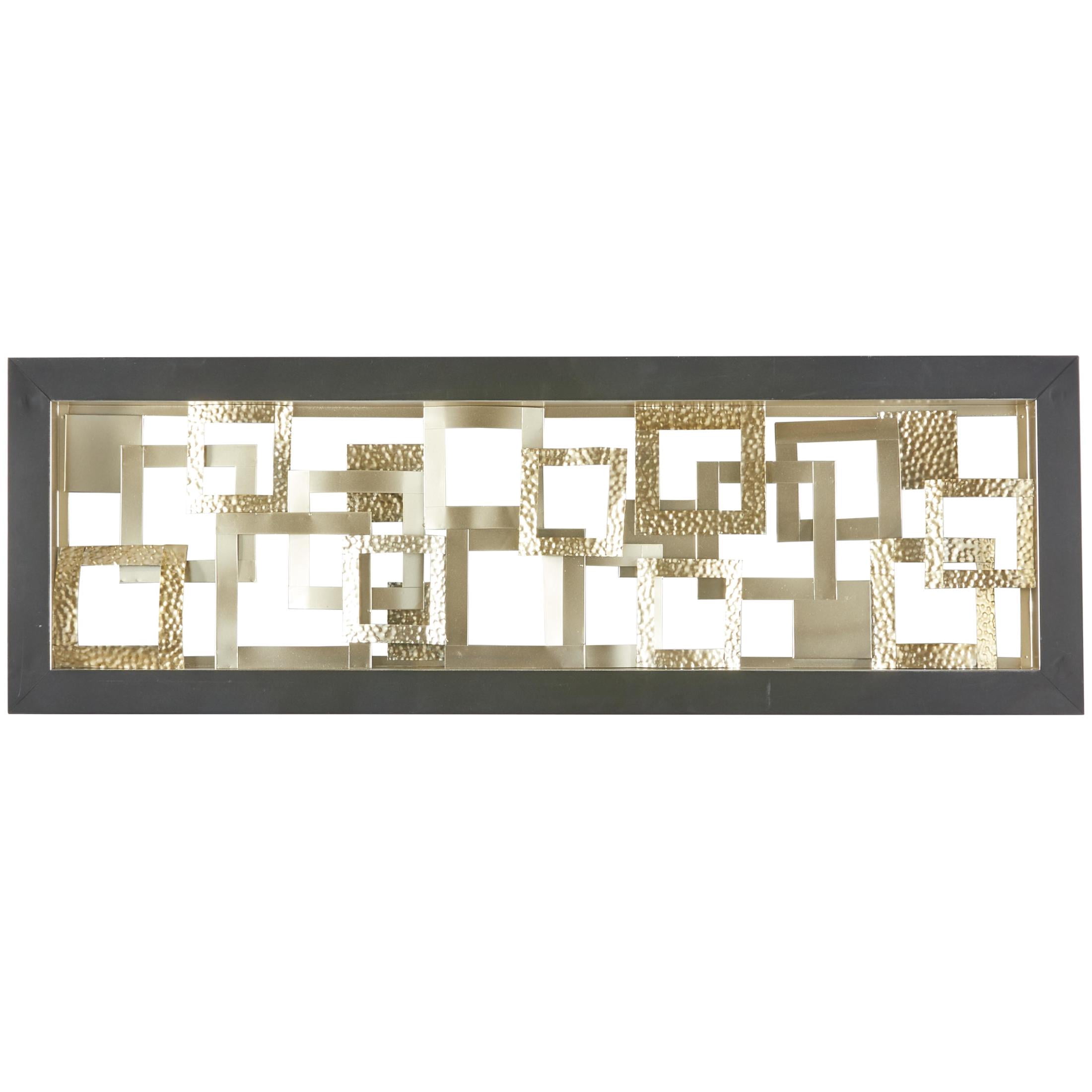 DecMode Gold Metal Hammered Geometric Wall Decor with Layered Squares and Black Frame