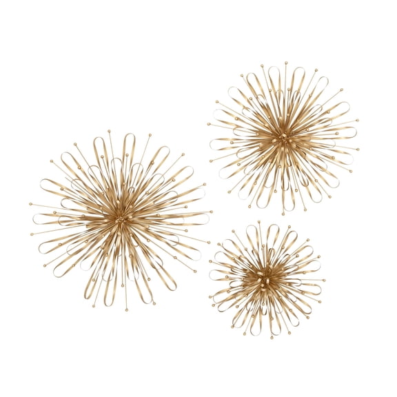 DecMode Gold Metal 3D Looped Starburst Wall Decor with Ball Accents (3 Count)