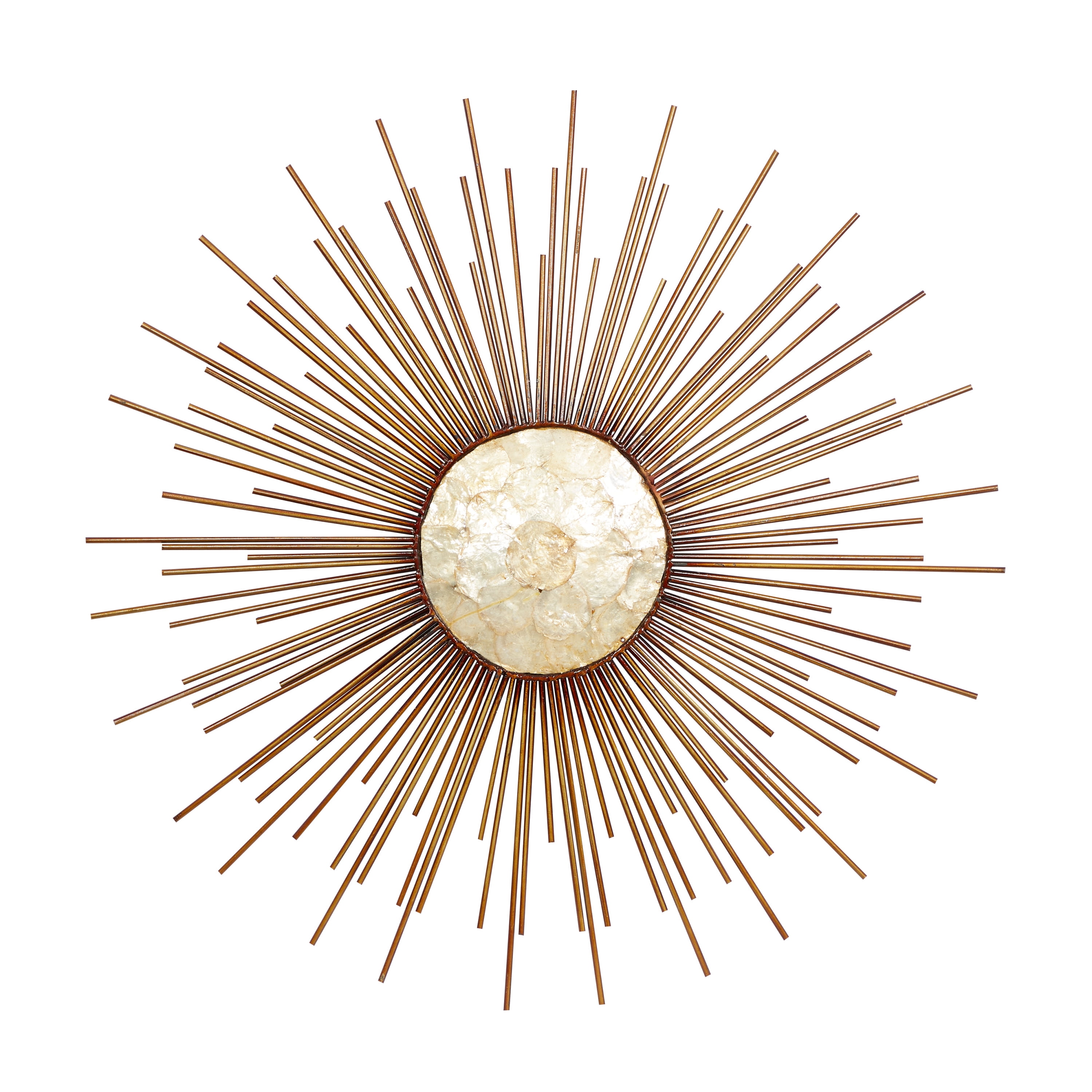DecMode Gold Metal Sunburst Wall Decor with Capiz Accent
