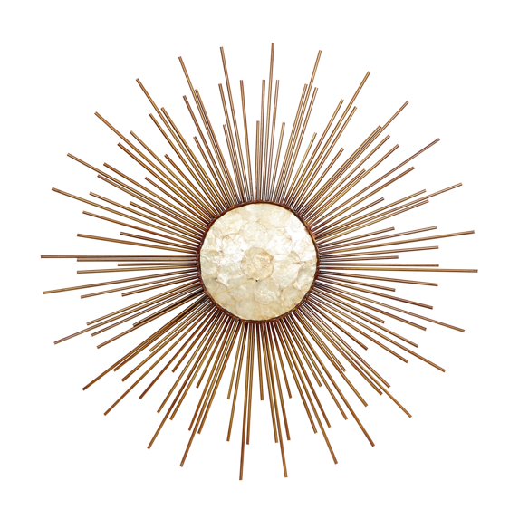 DecMode Copper Metal Sunburst Wall Decor with Cream Capiz Shell Center
