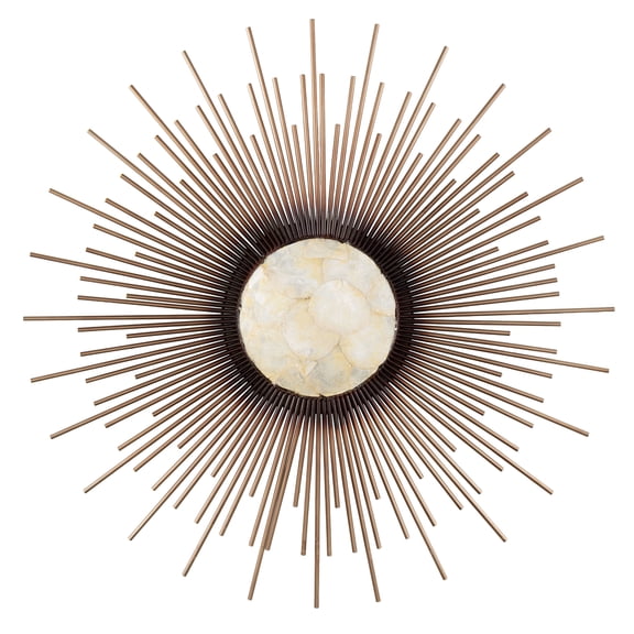 DecMode Copper Metal Sunburst Wall Decor with Cream Capiz Shell Center