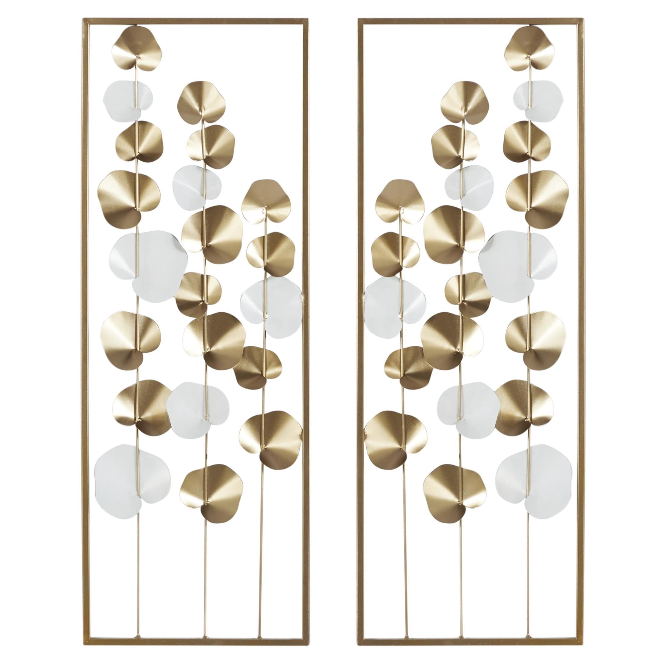 DecMode Gold Metal Cutout Floral Wall Decor with White Accents (2 Count)