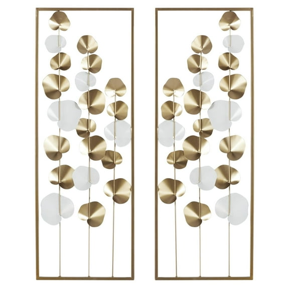 DecMode Gold Metal Cutout Floral Wall Decor with White Accents (2 Count)