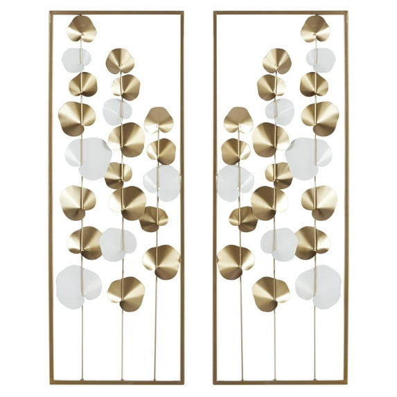 DecMode Gold Metal Cutout Floral Wall Decor with White Accents (2 Count)