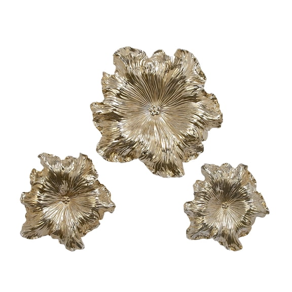 DecMode Gold Polystone 3D Floral Wall Decor (3 Count)