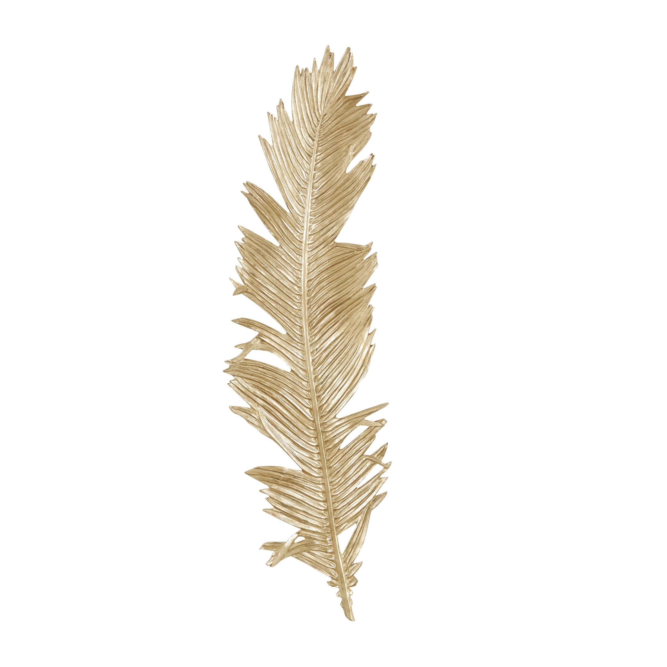 DecMode Gold Polystone Large Metallic Feather Bird Wall Decor