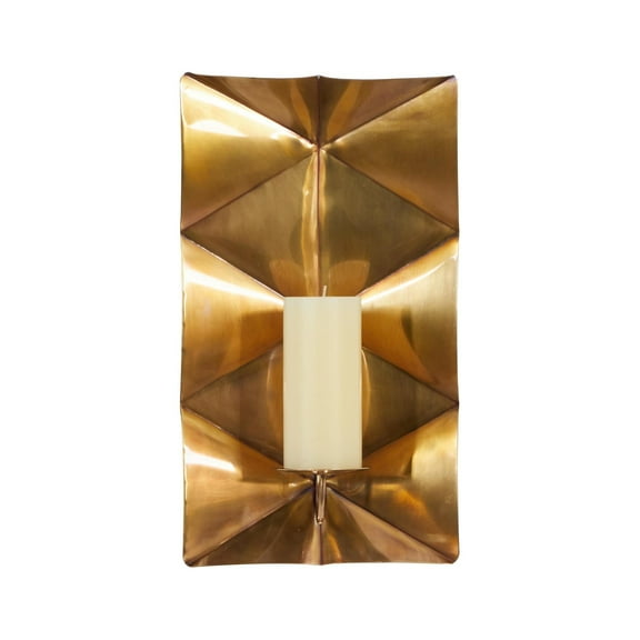 DecMode Gold Stainless Steel Metal Geometric Pillar Wall Sconce with Hammered Design