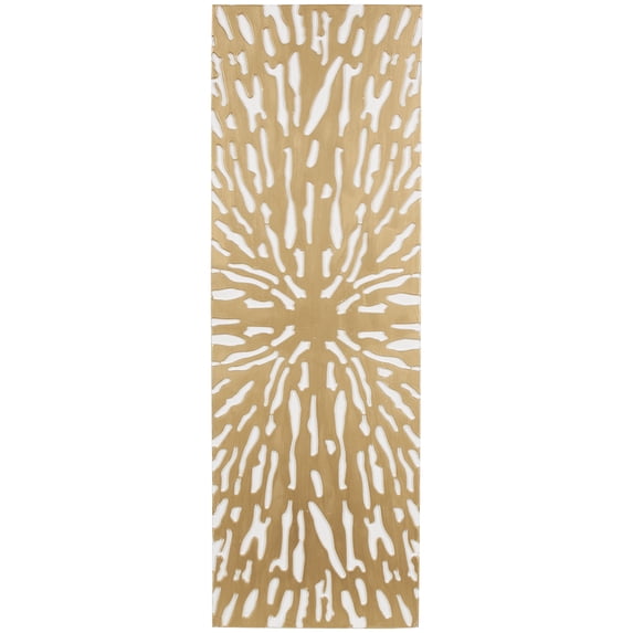 DecMode Gold Wooden Abstract Carved Starburst Wall Decor with White Backing