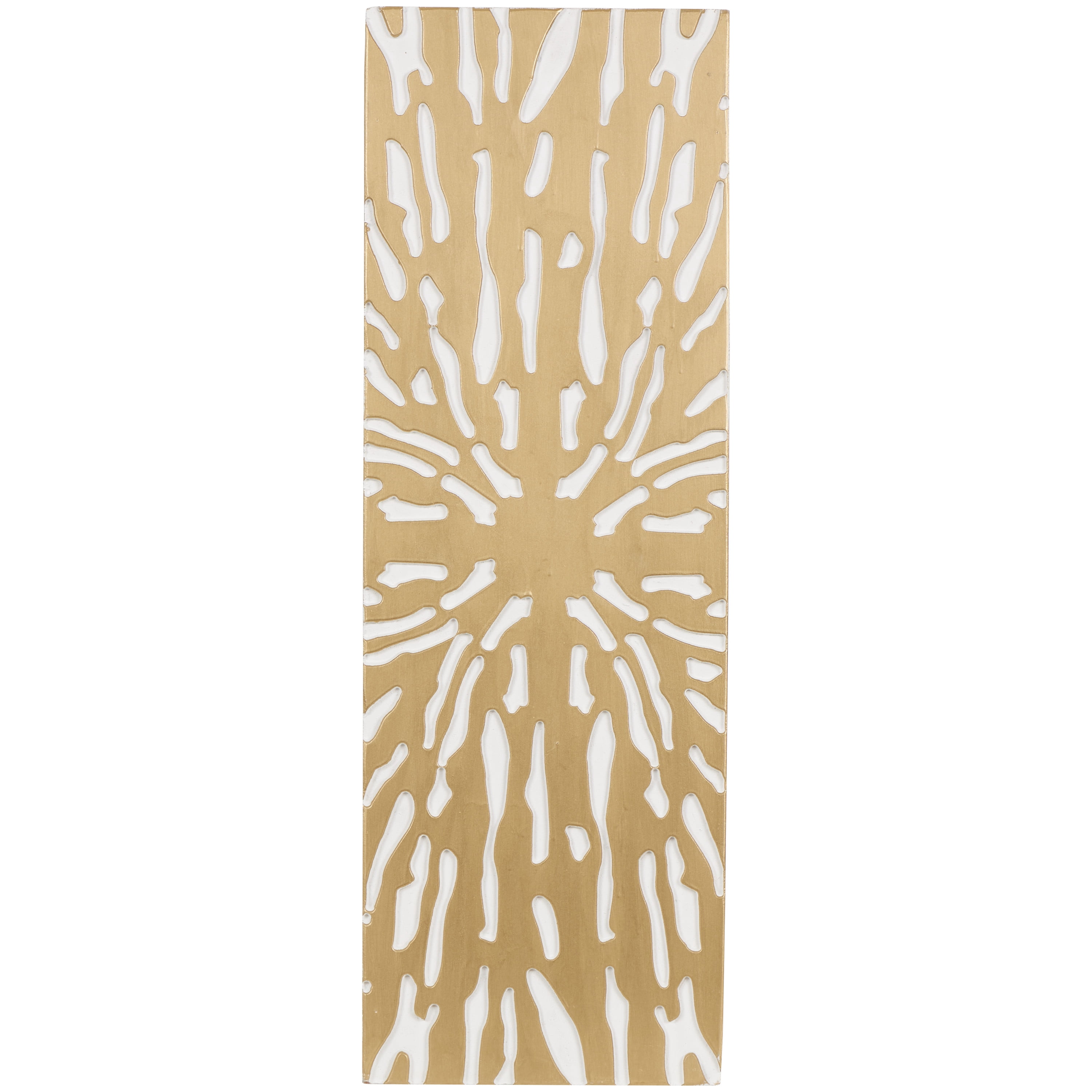 DecMode Gold Wooden Abstract Carved Starburst Wall Decor with White Backing