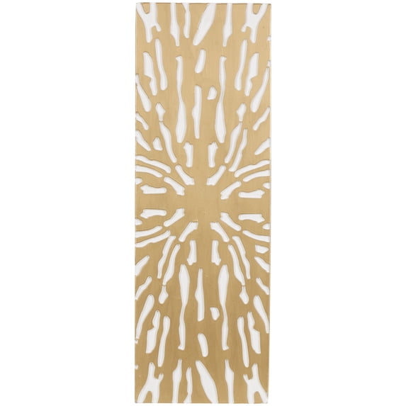 DecMode Gold Wooden Abstract Carved Starburst Wall Decor with White Backing
