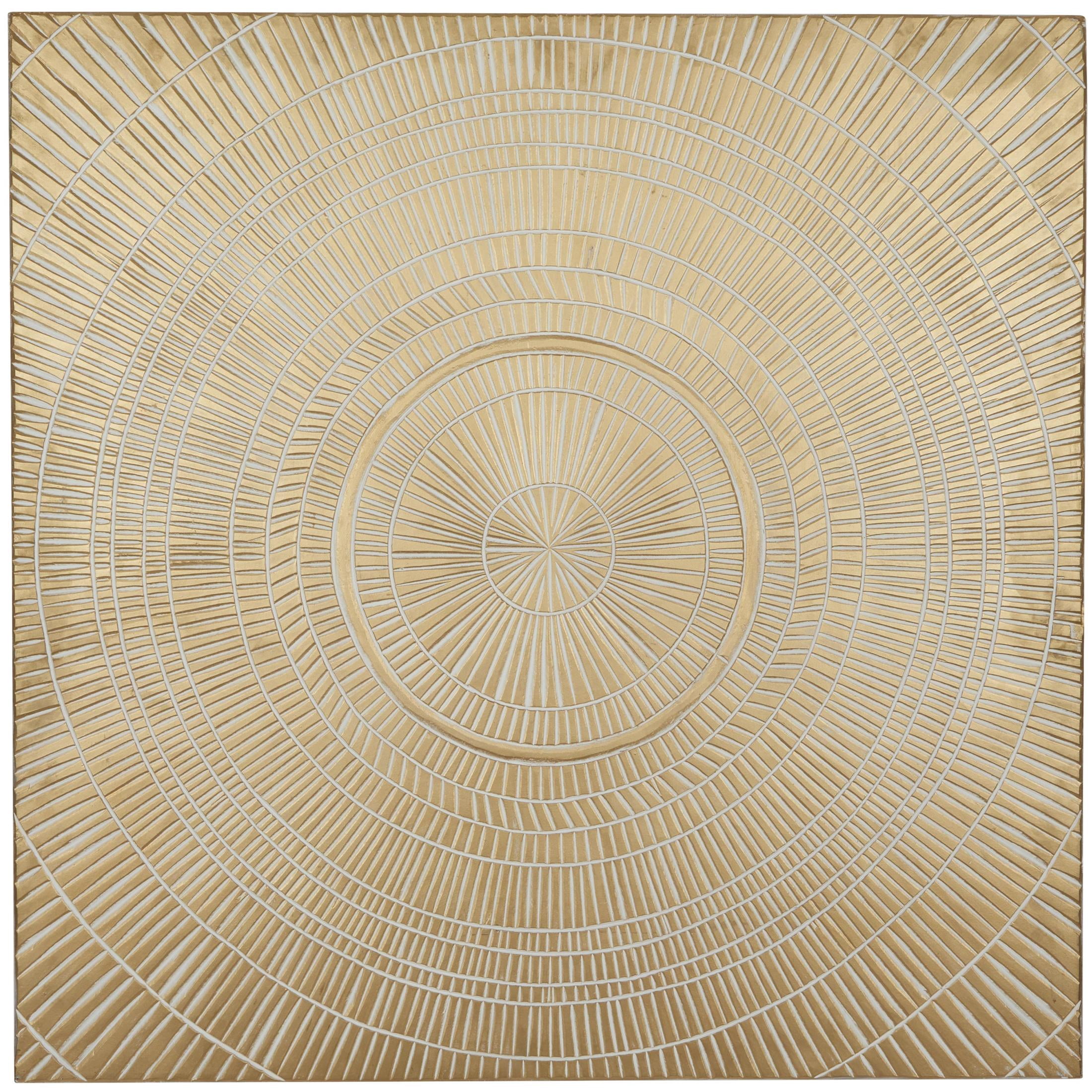 DecMode Gold Wooden Handmade Intricately Carved Radial Geometric Wall Decor with Starburst Design