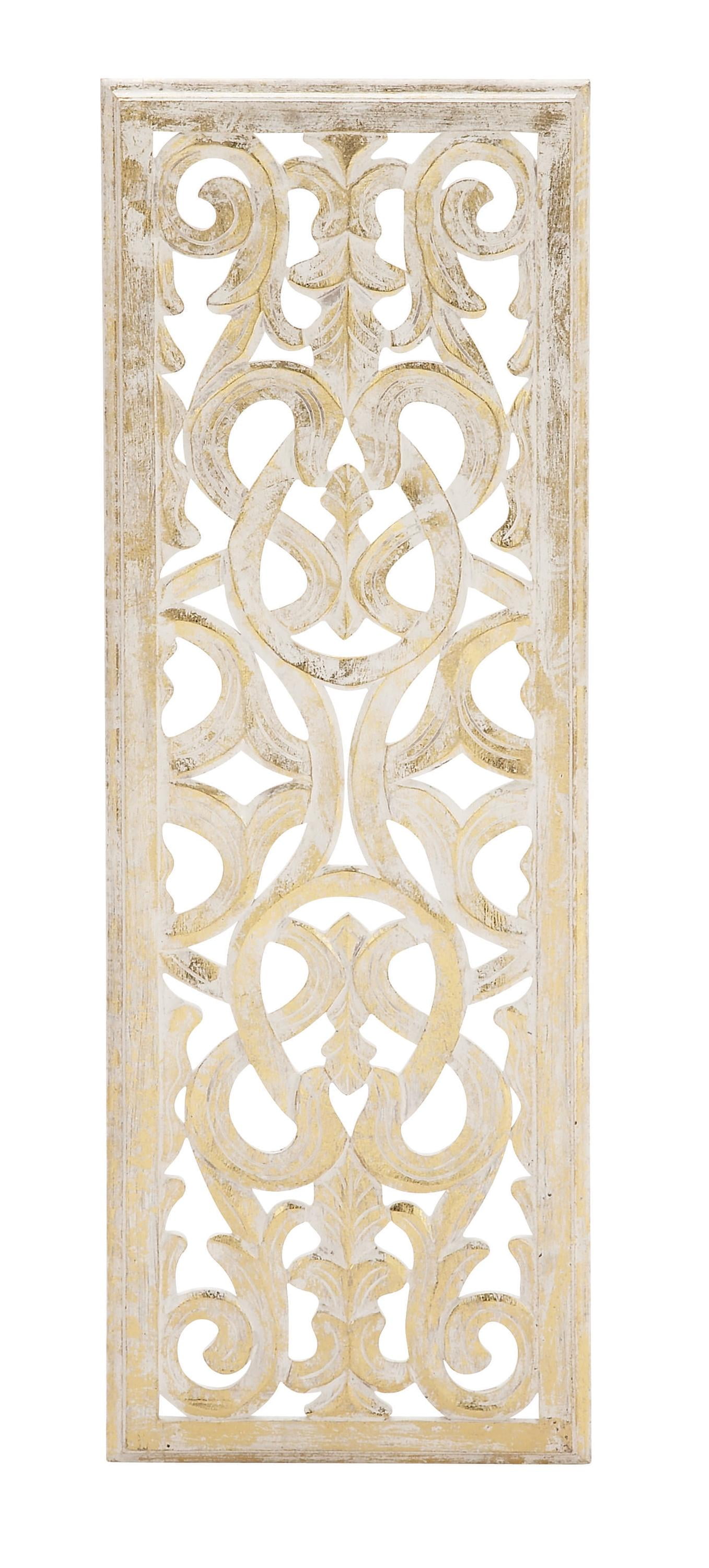 Gold Carved Wooden Floral Scroll Wall Decor Panel